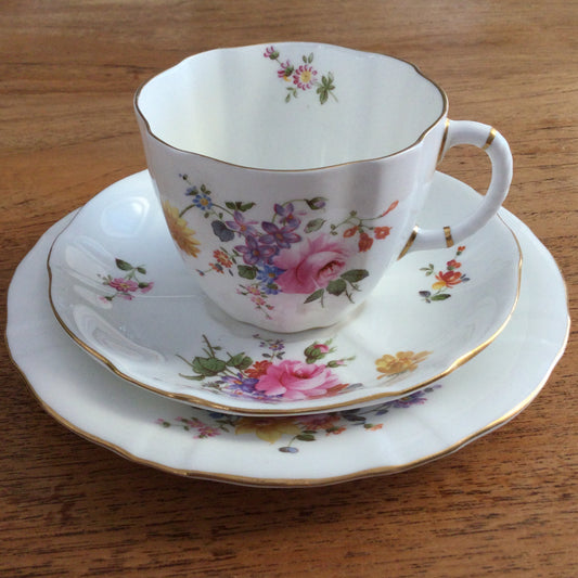 Royal Crown Derby 'Posies' Trio. Cup, saucer and plate. 1950s/60s. Cottagecore floral design.