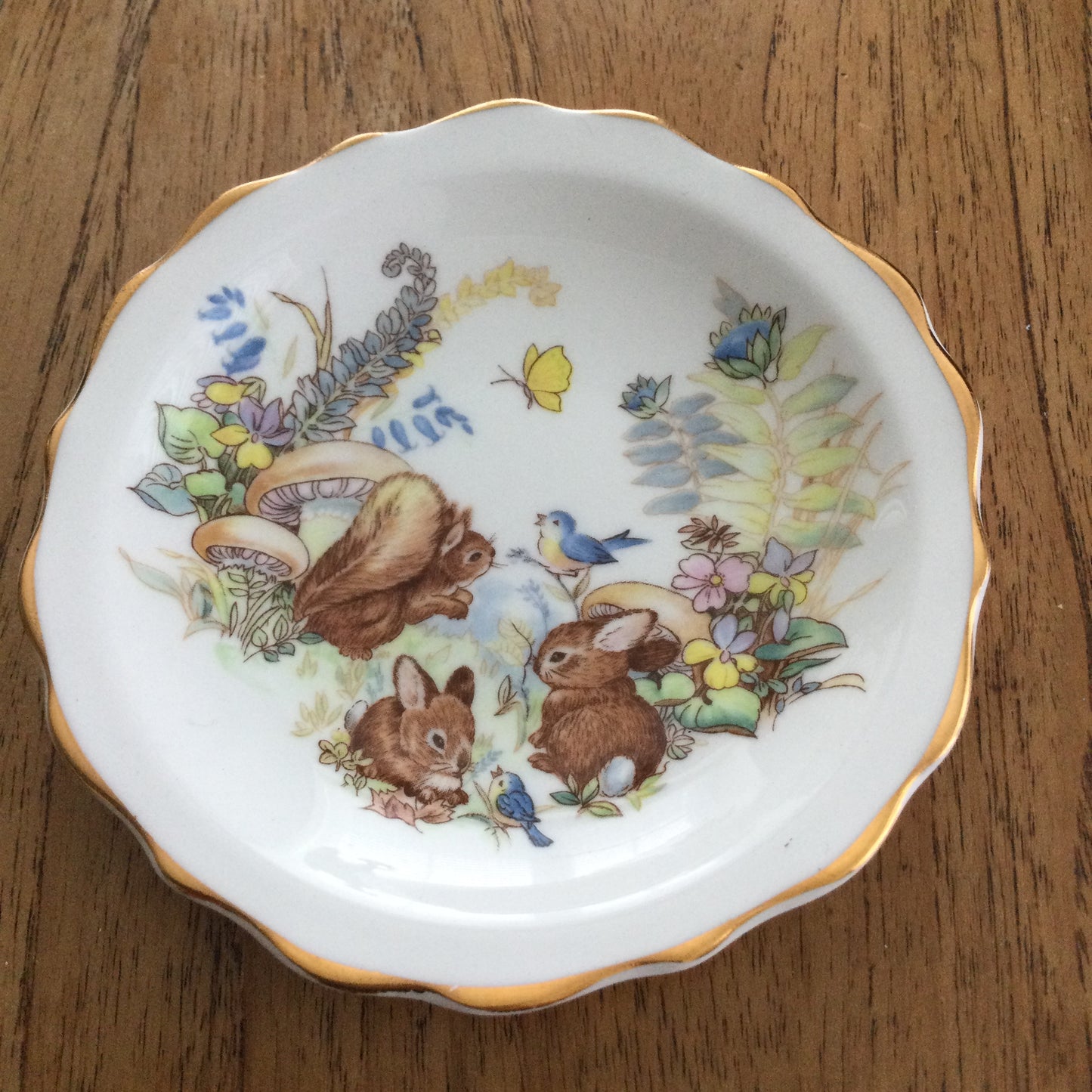Vintage Regency China Pin Dish - Heritage Collection - Cute Wildlife Design - Squirrels And Rabbits.