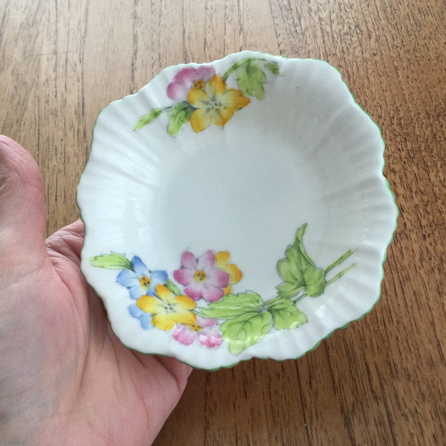 Vintage Paragon china fancy edged trinket dish / jewellery dish. Pastel floral.