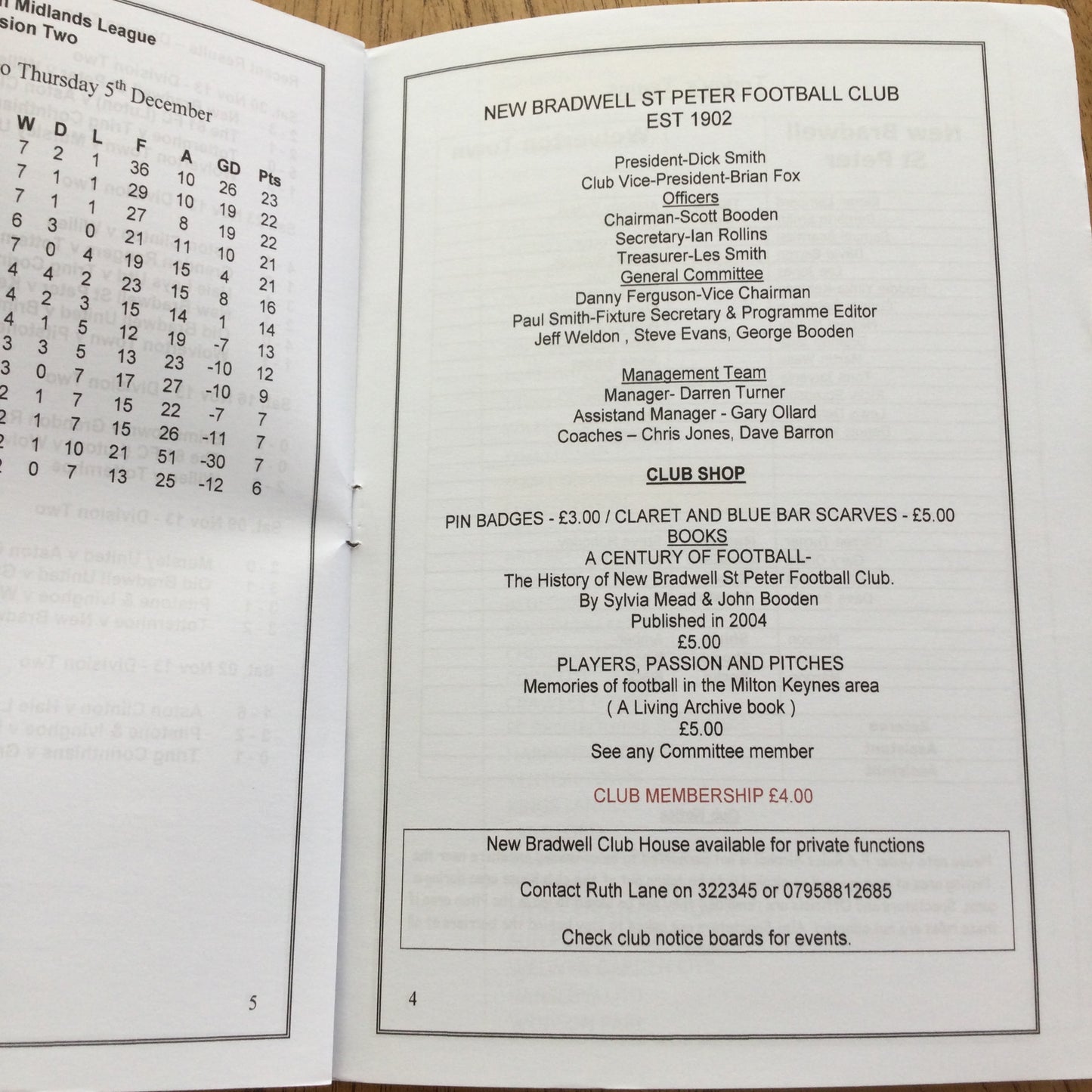New Bradwell St.Peter v Wolverton Town Football Programme. 2013. Sam Bearman, Tomi Jaiyeola