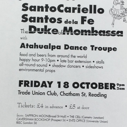 Caramba! Reading World Music Scene Memorabilia. 1990s 90s Flyer 2nd Global Dance Night.