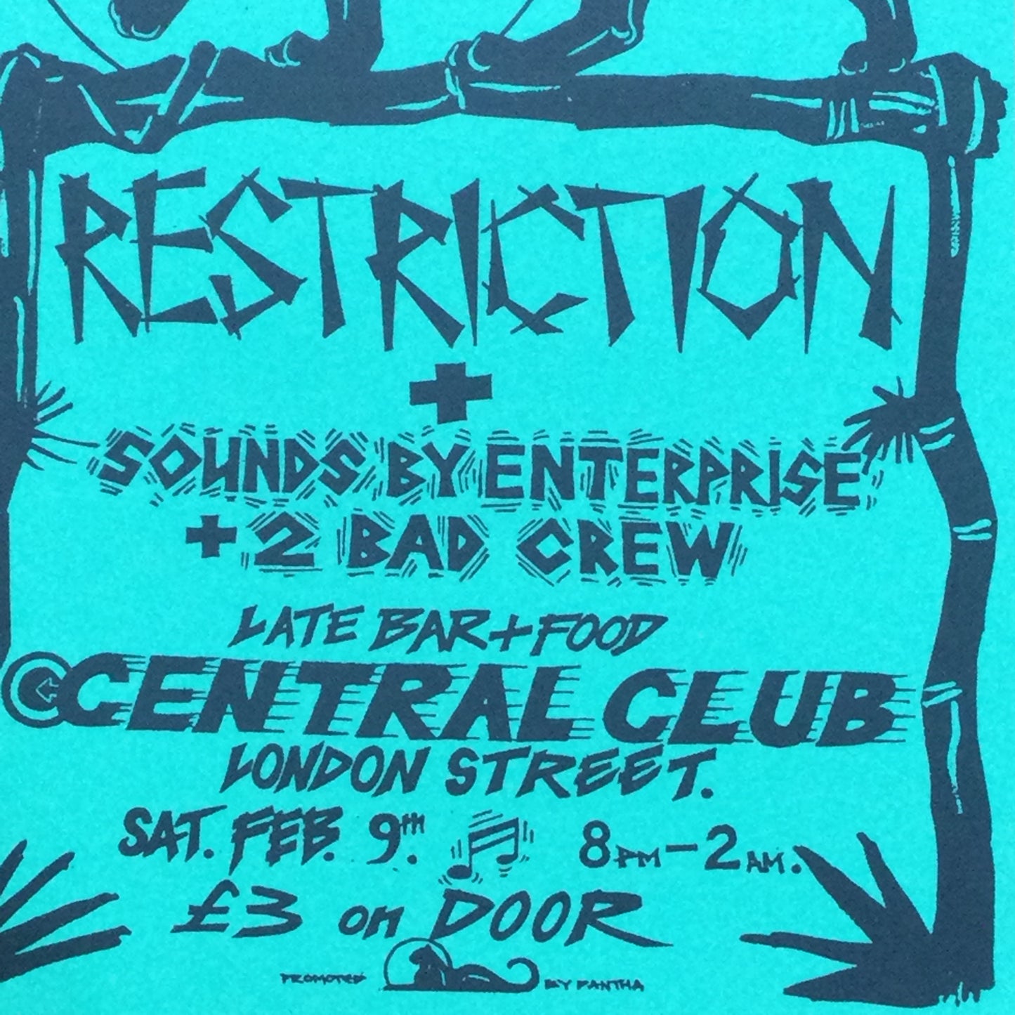 Reading Music Scene Memorabilia. Central Club. 1990s 90s Flyer. 1991 Restriction, Enterprise