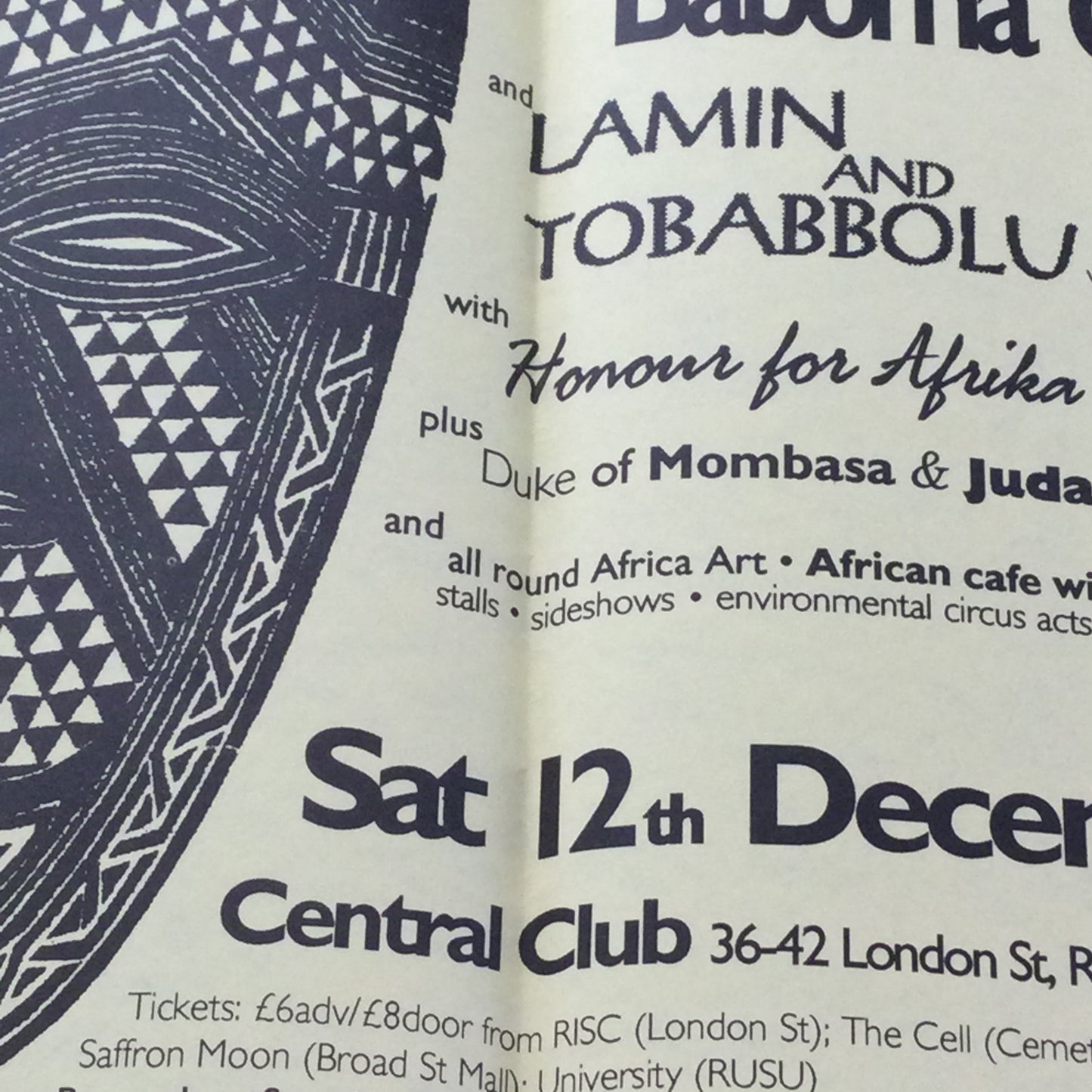 Caramba! Reading World Music Scene Memorabilia. 1990s 90s Flyer La Festa Afrique Baboma Combat