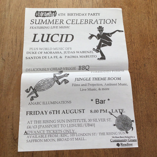 A3 Poster 1990s - Caramba! 4th Birthday Party Celebration - World Music - Summer Celebration. Lucid, Duke of Mombasa
