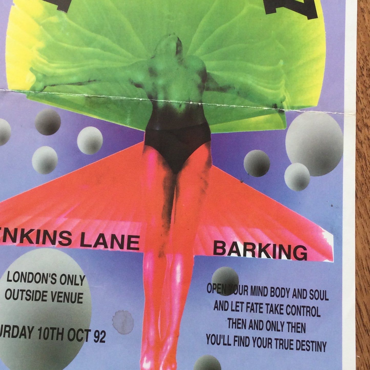90s Rave Memorabilia. A4 poster for Destiny at Jenkins Lane, Barking, London. 10th October 1992