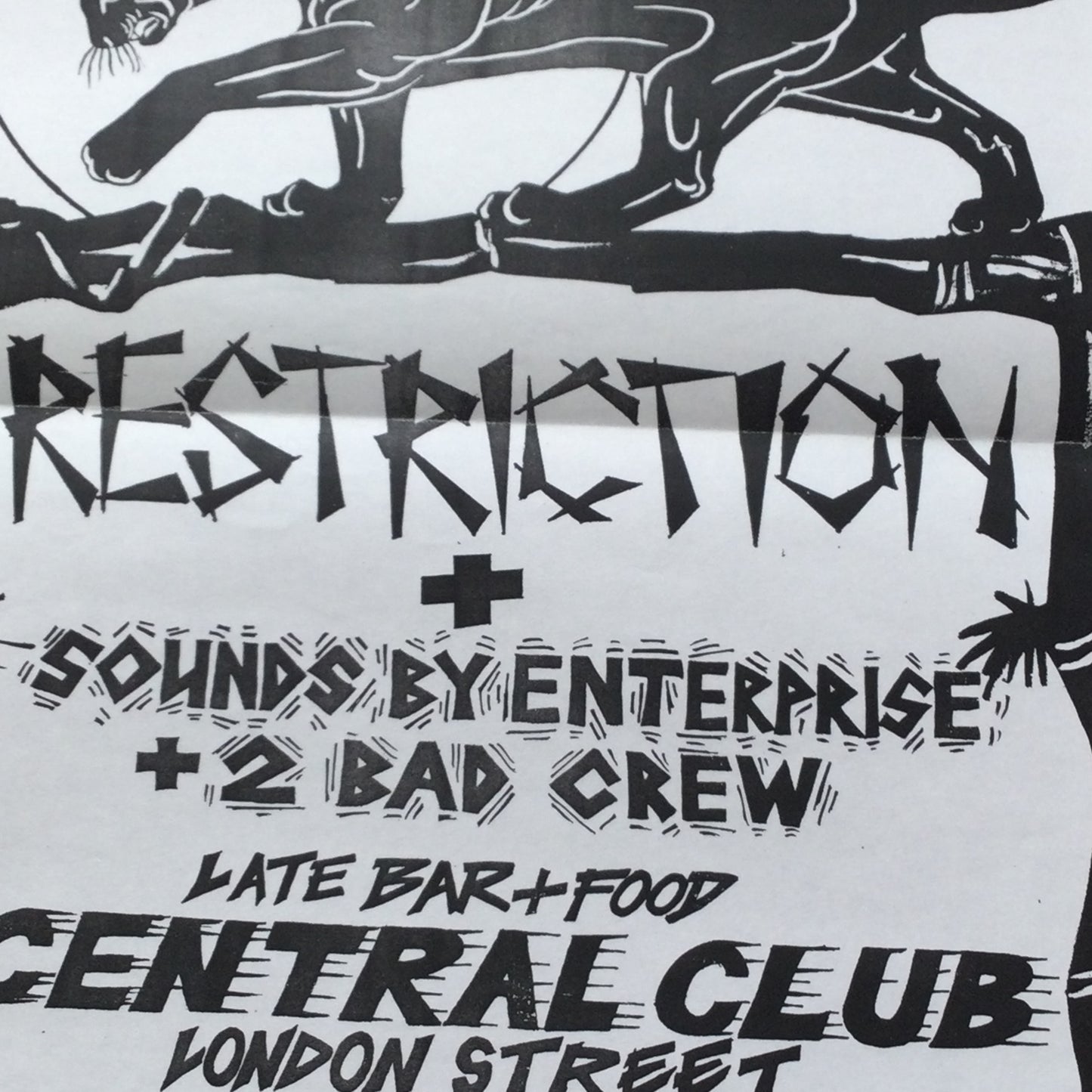 Reading Music Scene Memorabilia. Central Club. 1990s 90s A3 Poster. 1991 Restriction, Enterprise