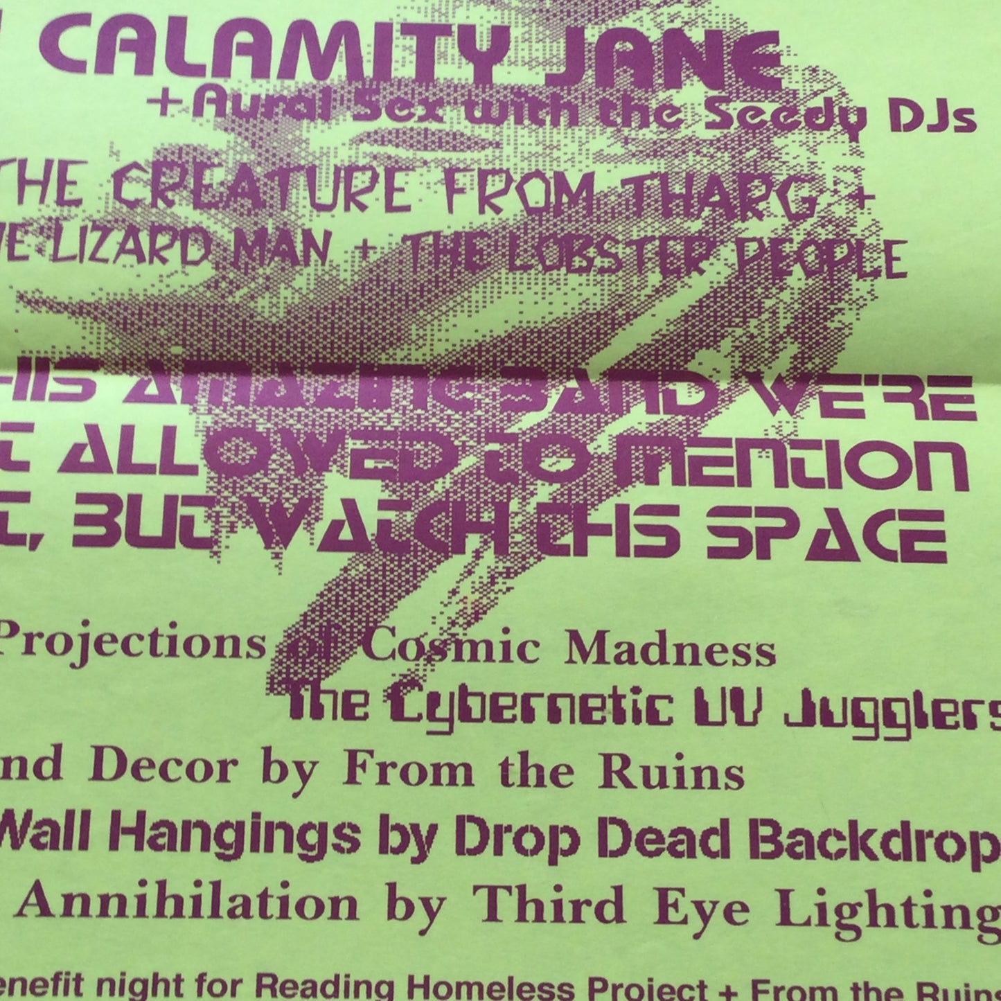 80s / 90s A3 poster rave / trance club night RBH Club, Reading. Megapup Night. DJ Calamity Jane