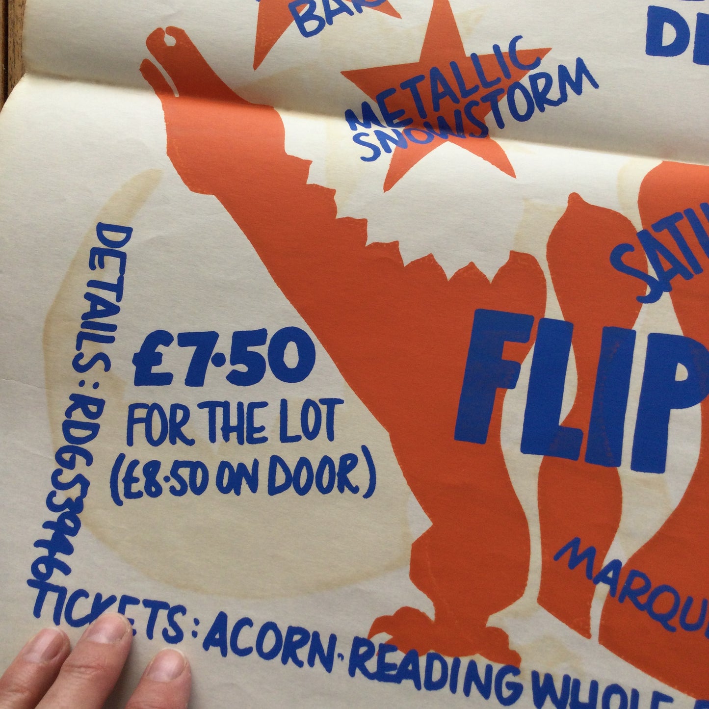 80s Rave memorabilia. Fabulous Silk screen printed A2 poster. Flip n Binge 1984. Burghfield Road, Reading