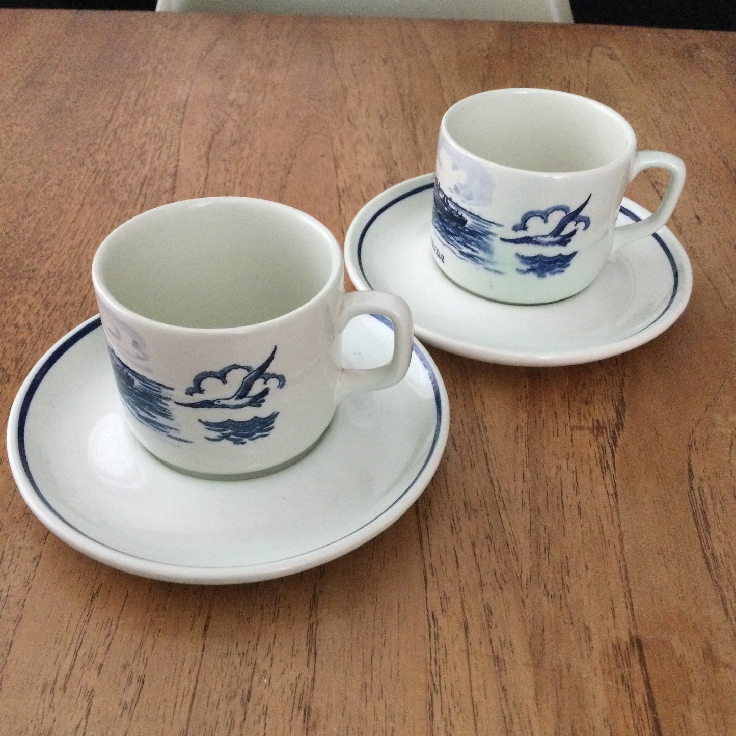 Vintage Royal Interocean Liners Tea Cups and Saucers x 2. From Straat Florida. C.1960s. Delftware.