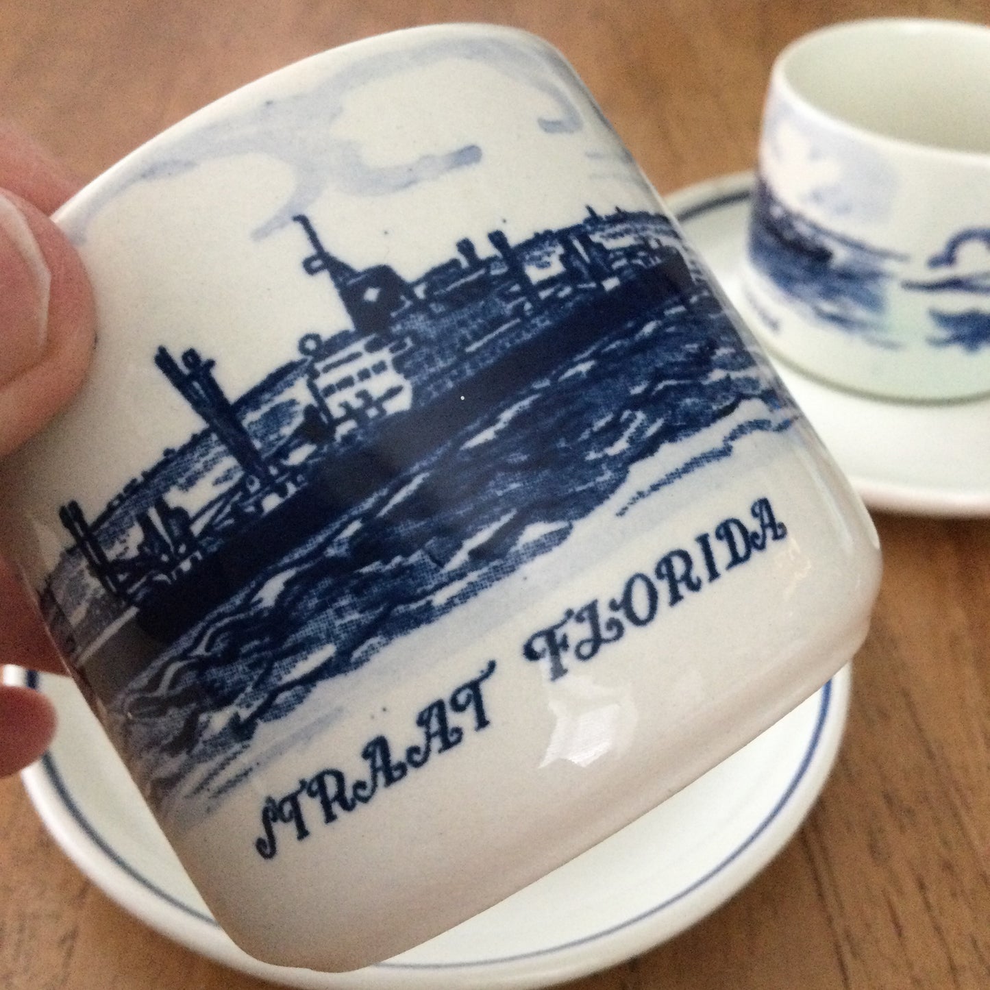 Vintage Royal Interocean Liners Tea Cups and Saucers x 2. From Straat Florida. C.1960s. Delftware.