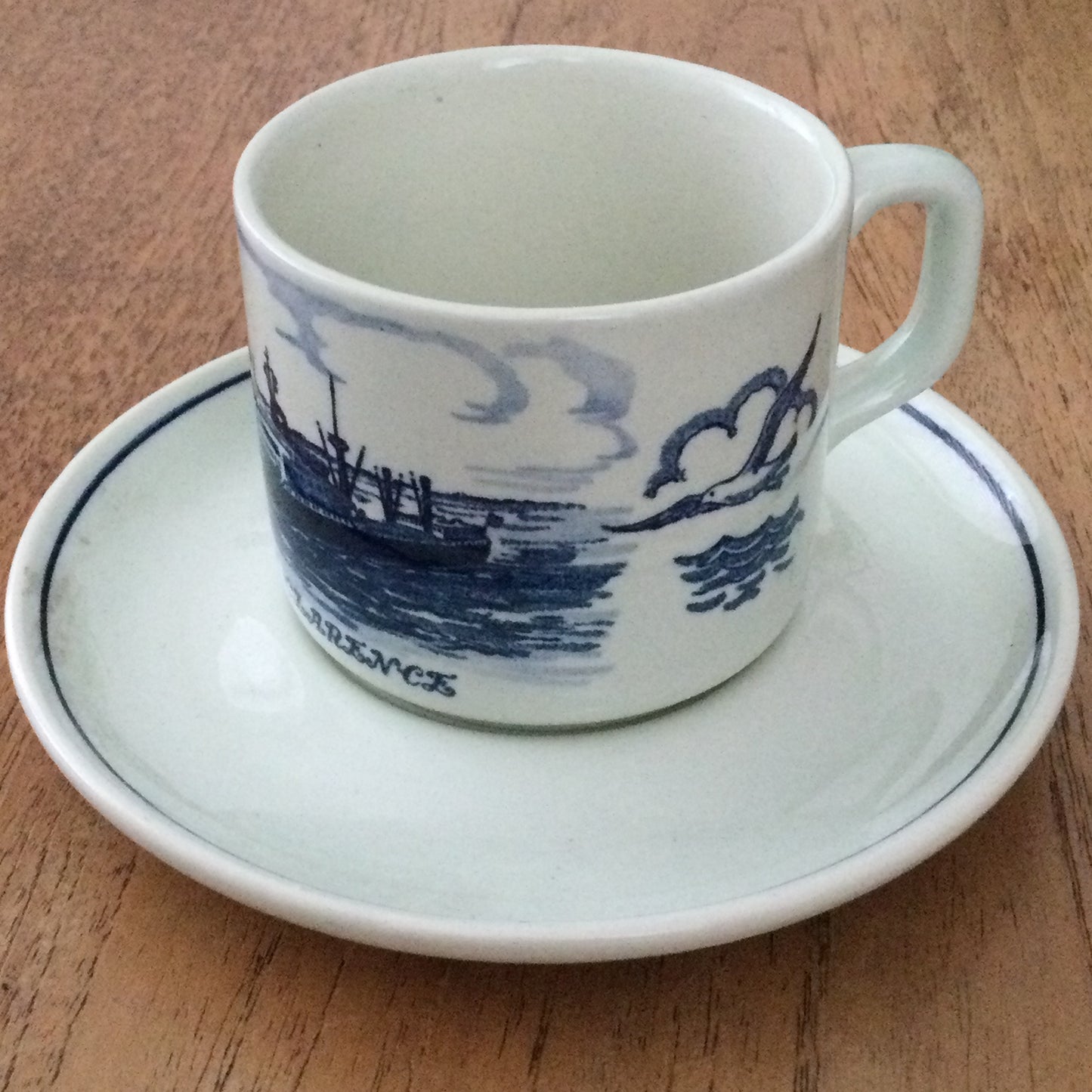 Vintage Royal Interocean Liners Tea Cup and Saucer. From Straat Clarence. C.1960s. Delftware.