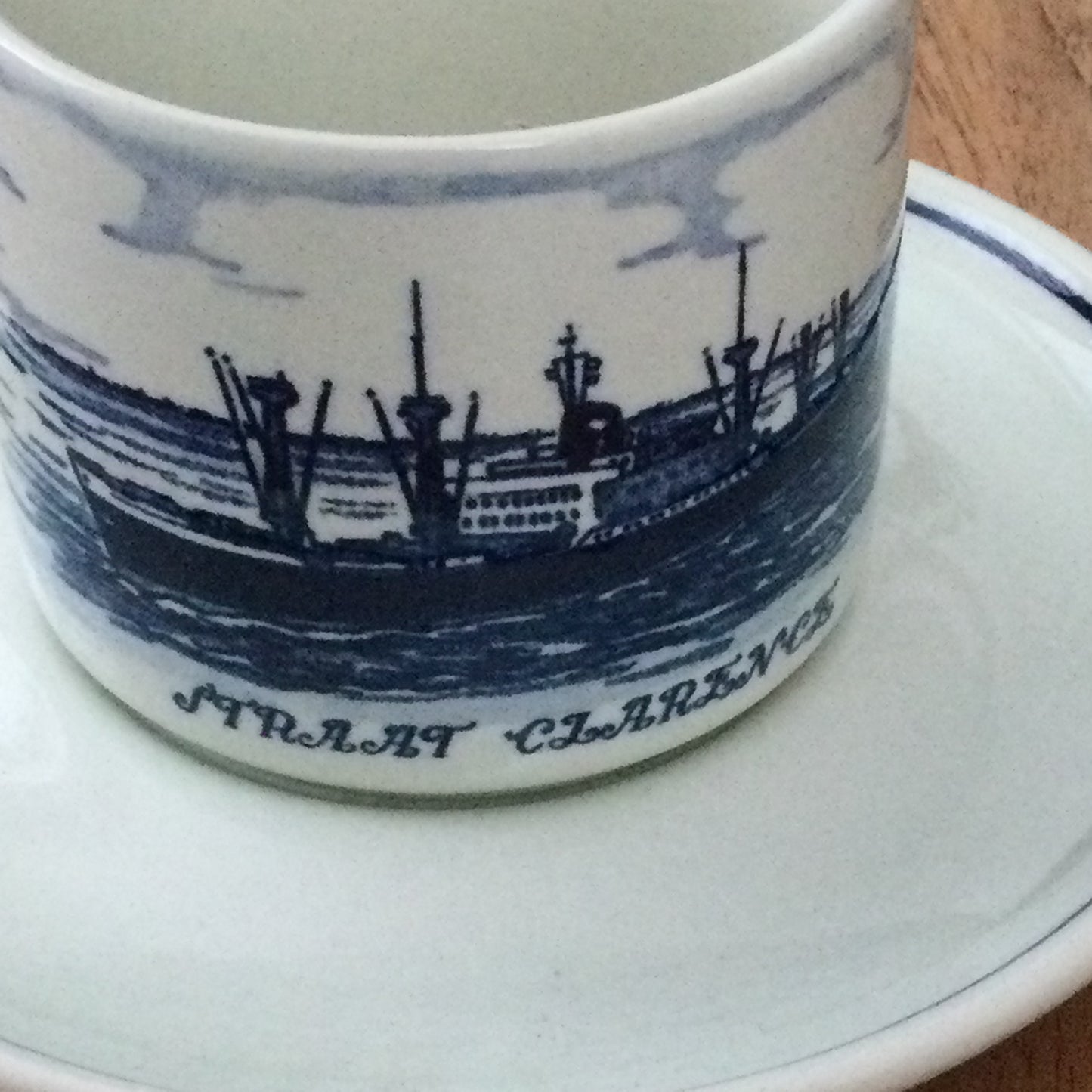 Vintage Royal Interocean Liners Tea Cup and Saucer. From Straat Clarence. C.1960s. Delftware.