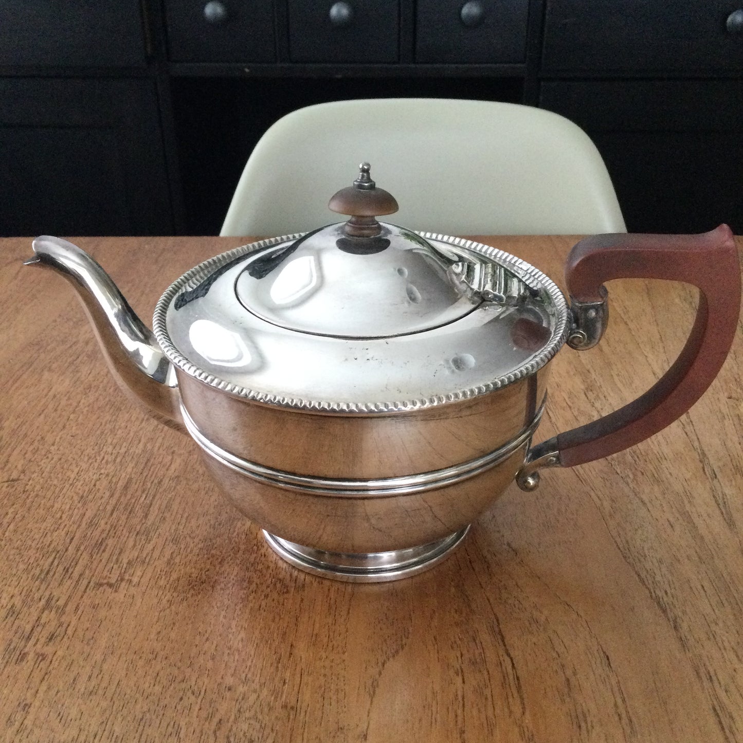 Vintage Silver Plated Walker and Hall Sheffield Coffee Pot and Tea Pot - Brown handles, beaded edge