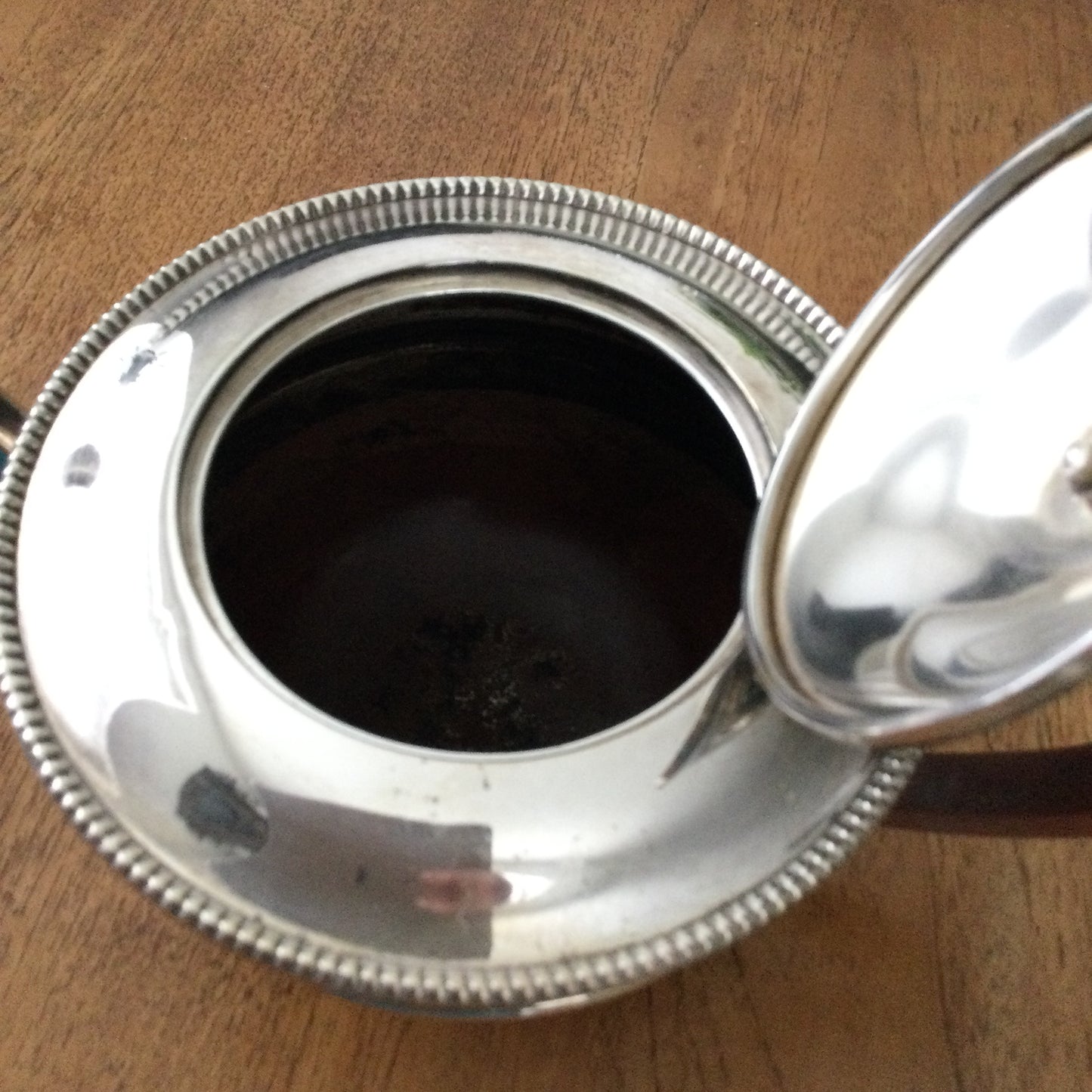 Vintage Silver Plated Walker and Hall Sheffield Coffee Pot and Tea Pot - Brown handles, beaded edge