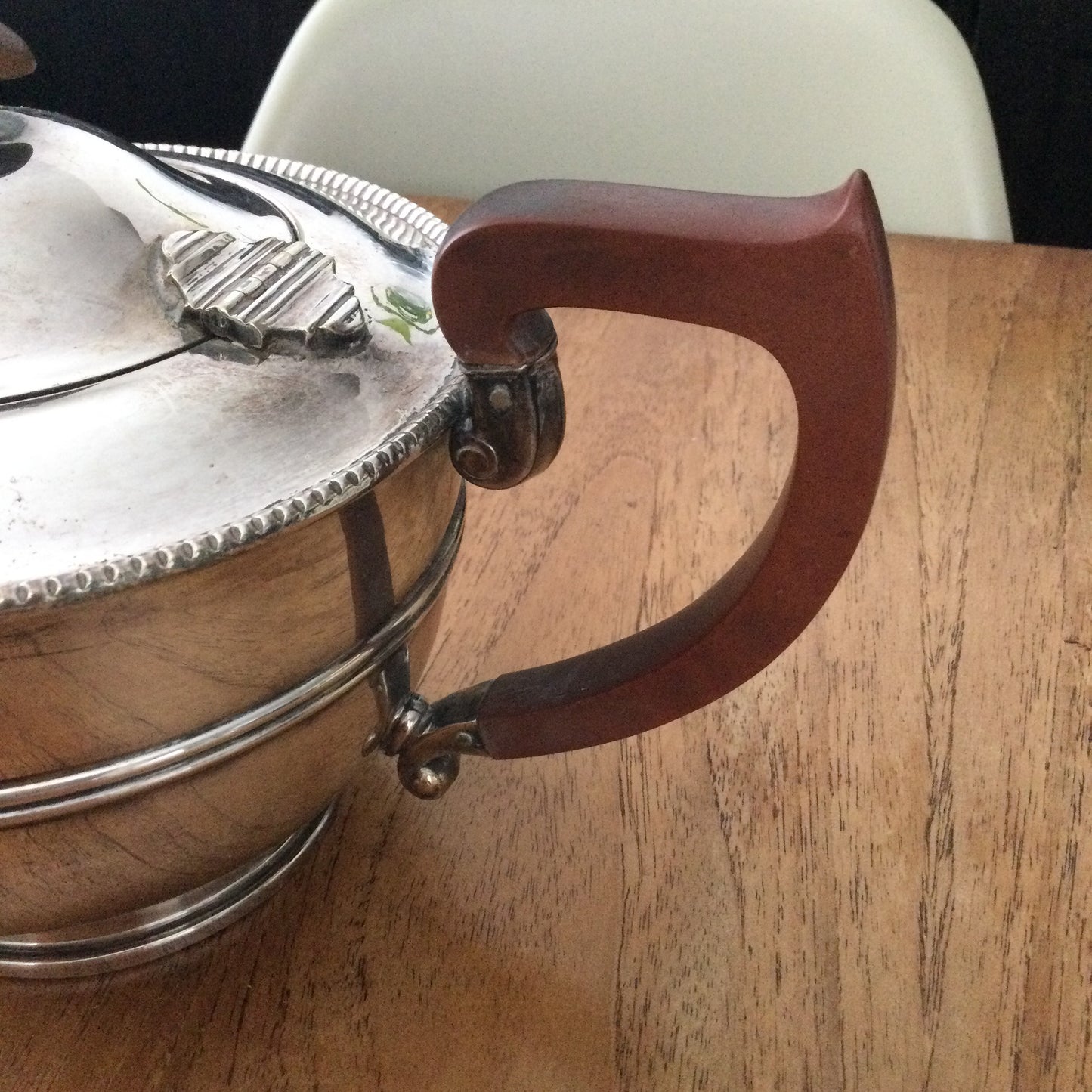 Vintage Silver Plated Walker and Hall Sheffield Coffee Pot and Tea Pot - Brown handles, beaded edge