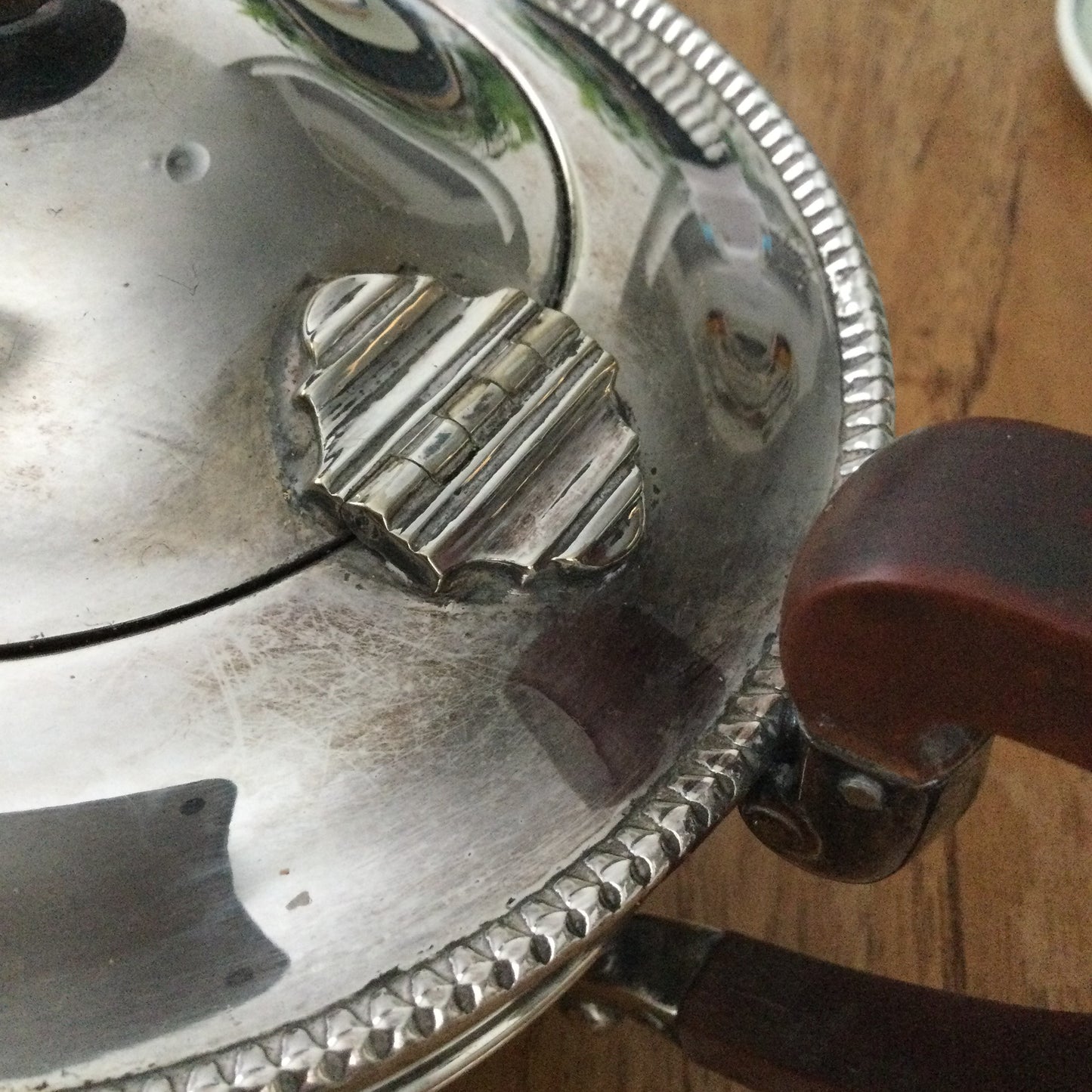 Vintage Silver Plated Walker and Hall Sheffield Coffee Pot and Tea Pot - Brown handles, beaded edge