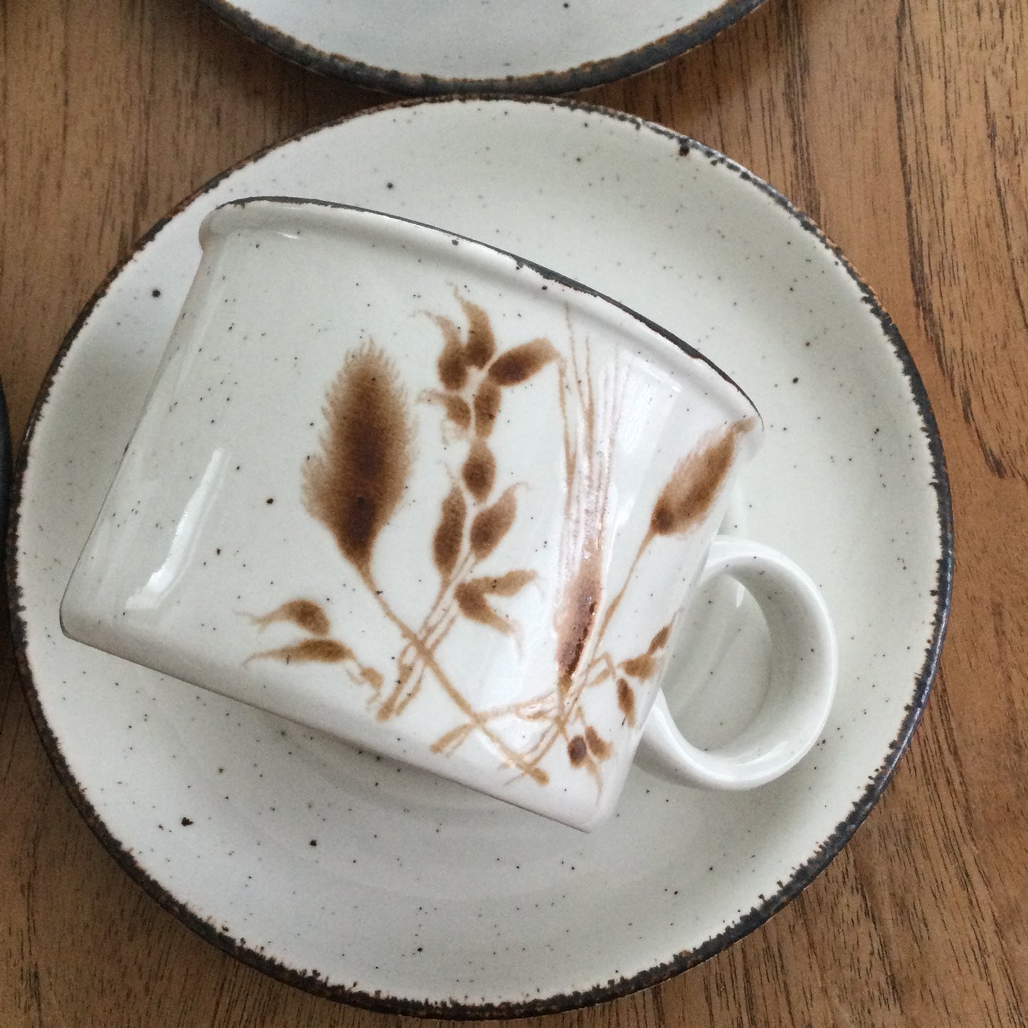 Vintage Midwinter Stonehenge 'Wild Oats' Tea Cups and Saucers. Set of 4. 1970s Retro. Rustic.