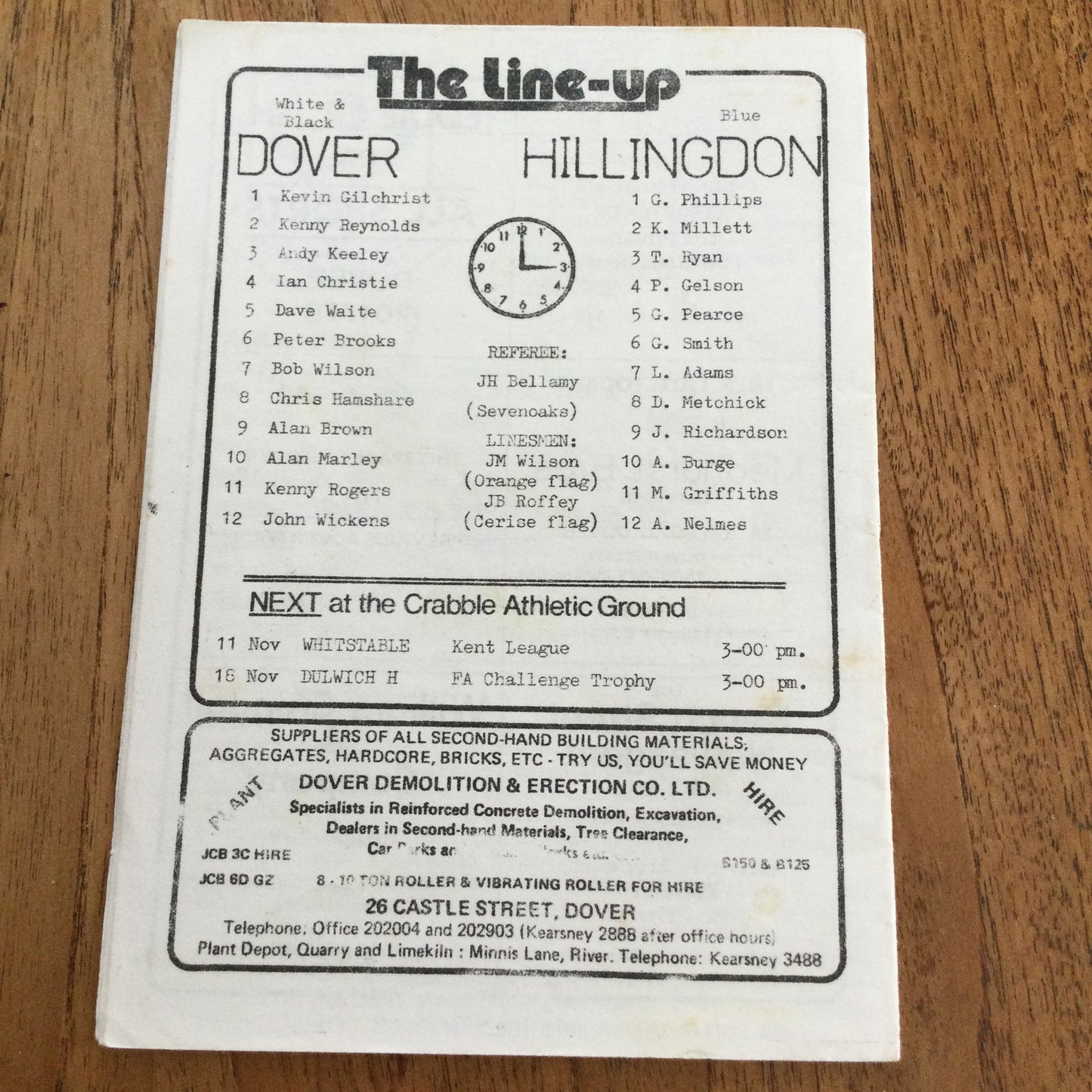 Dover FC v Hillingdon Southern League 04/12/76 1976/77 Programme.