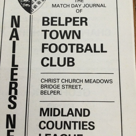 Belper Town Football Club v Alfreton Town Midland Counties League 24/11/79 1979/80 Programme.