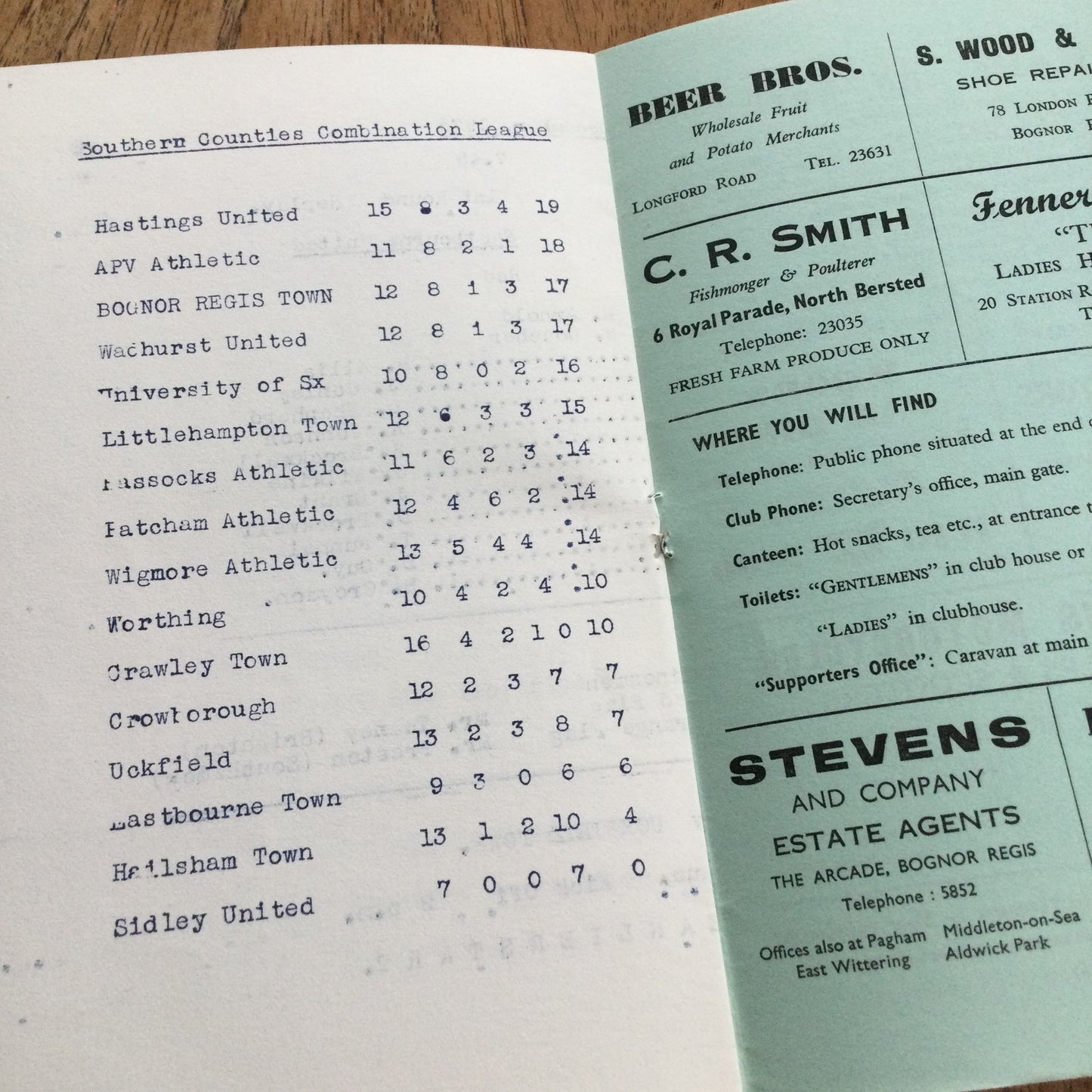 Bognor Regis Town v Eastbourne Utd Southern League 17/12/75 1975/76 Programme