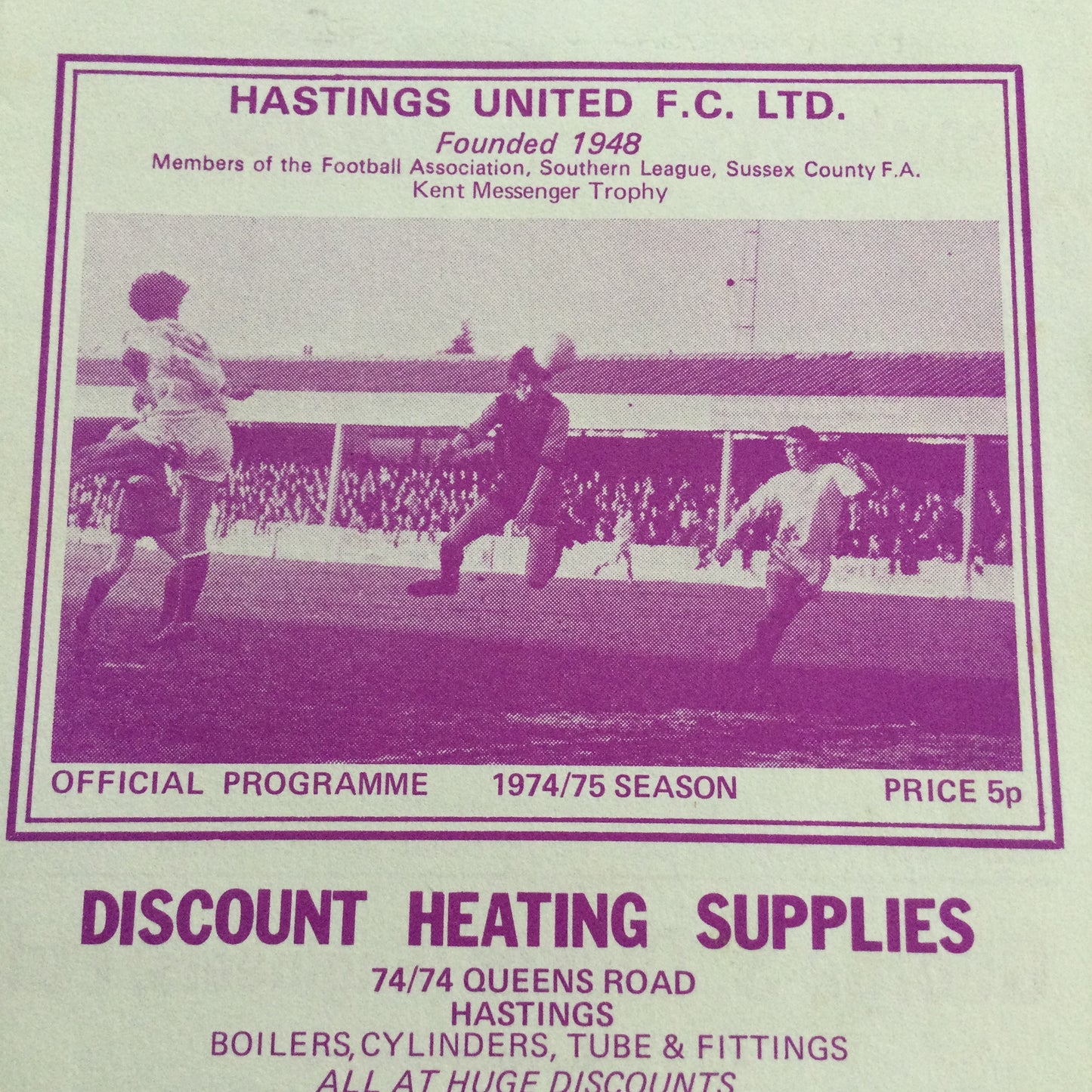 Hastings UTD v Canterbury City. Southern League 20/08/74 1974/75 Programme.
