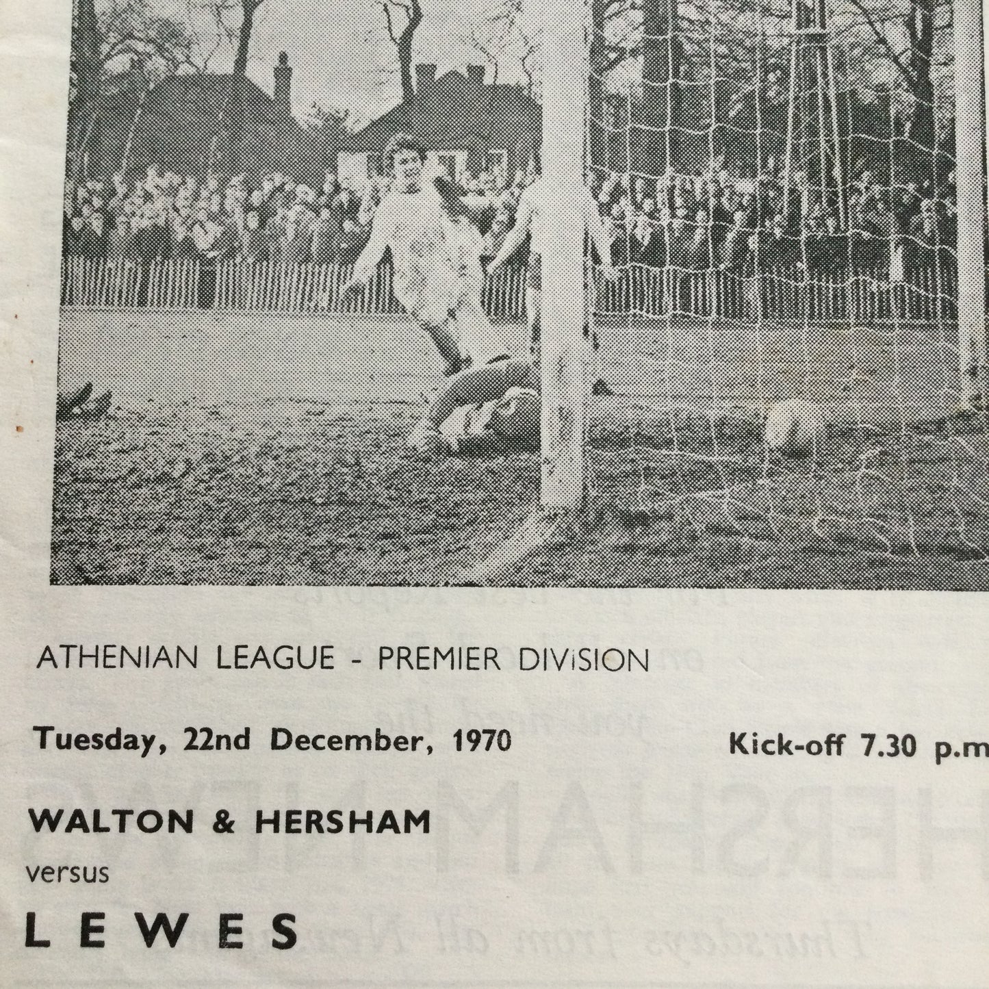 Walton & Hersham v Lewes. Athenian League Premier Division. 22/12/70 1970/71 Programme.