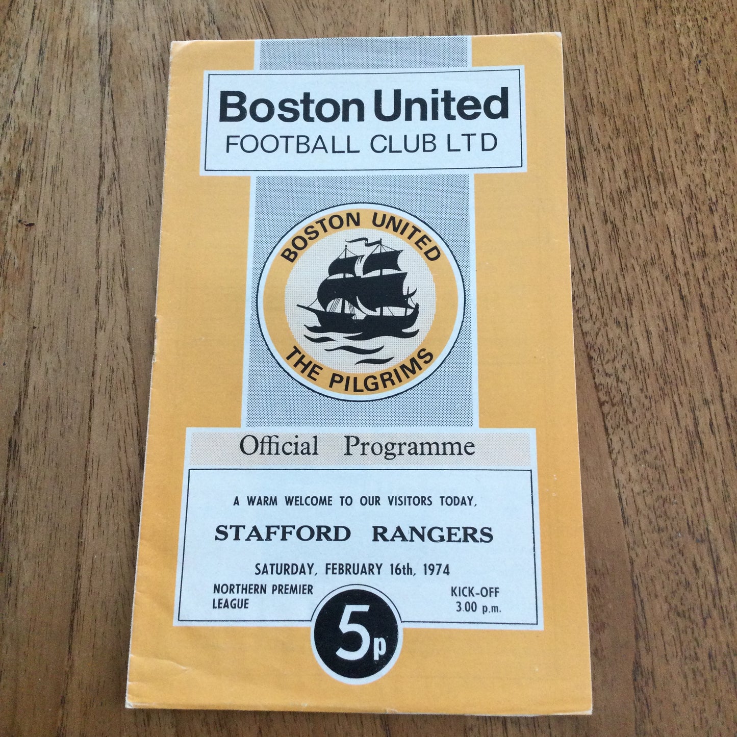 Boston Utd v Stafford Rangers. Northern Premier League. 16/02/74 1973/74 Programme.