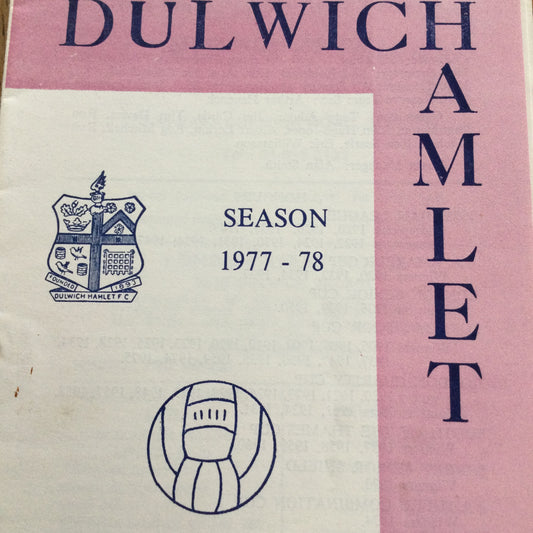 Dulwich Hamlet v Sutton Utd. Surrey Senior Cup - 1st Round. 31/12/77 1977/78 Programme.
