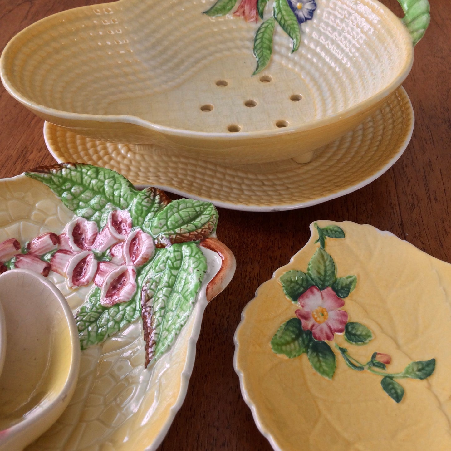Vintage 1930s Carlton Ware Leaf Design Small Platter. Yellow with foxglove design.. Salad Ware