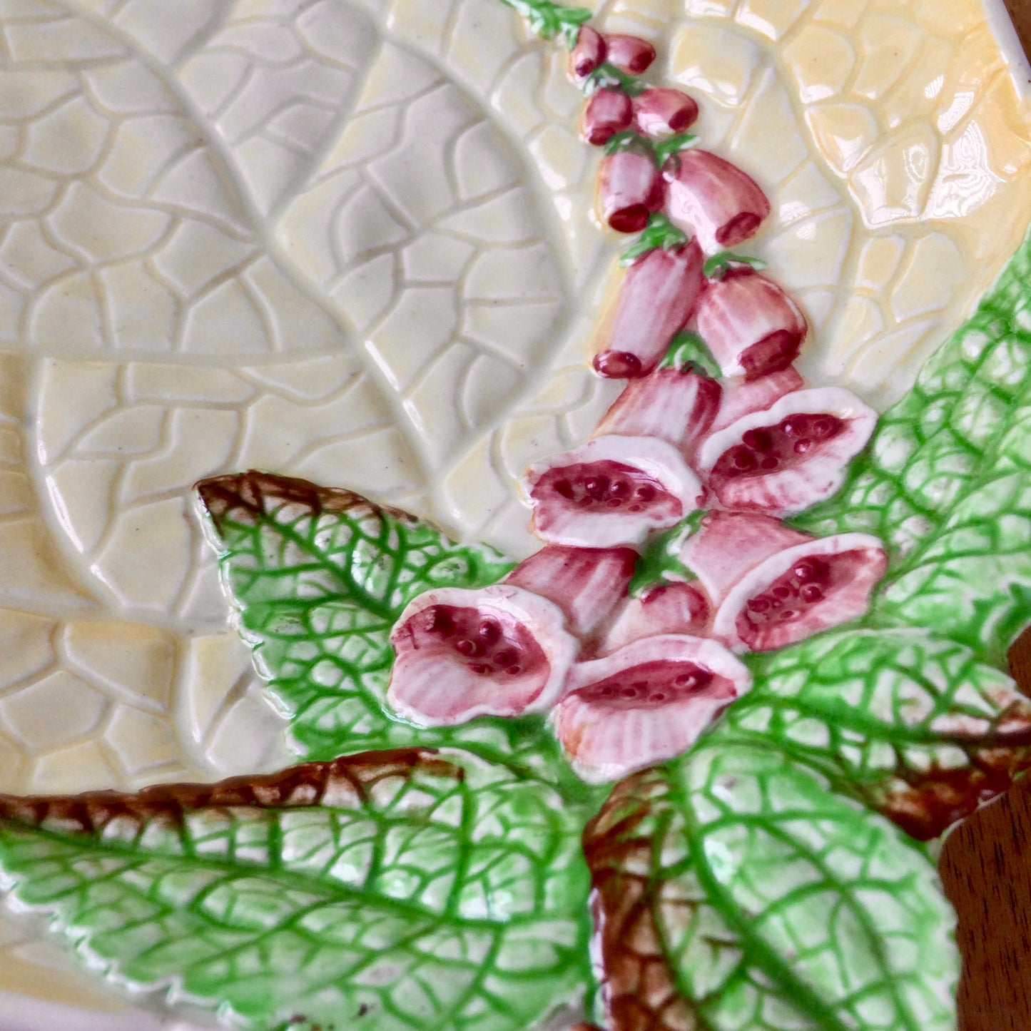 Vintage 1930s Carlton Ware Leaf Design Small Platter. Yellow with foxglove design.. Salad Ware