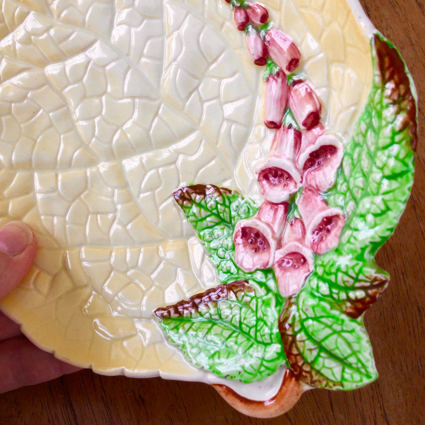Vintage 1930s Carlton Ware Leaf Design Small Platter. Yellow with foxglove design.. Salad Ware