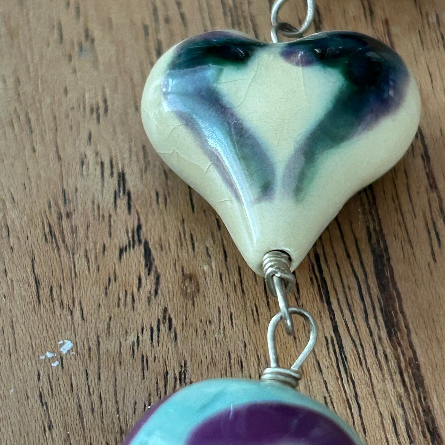 Beautiful Handcrafted Ceramic Bead Artisan Necklace – Muted Purple, Green, Lemon, Aqua – 50 cm with Quality T-Bar Fastening