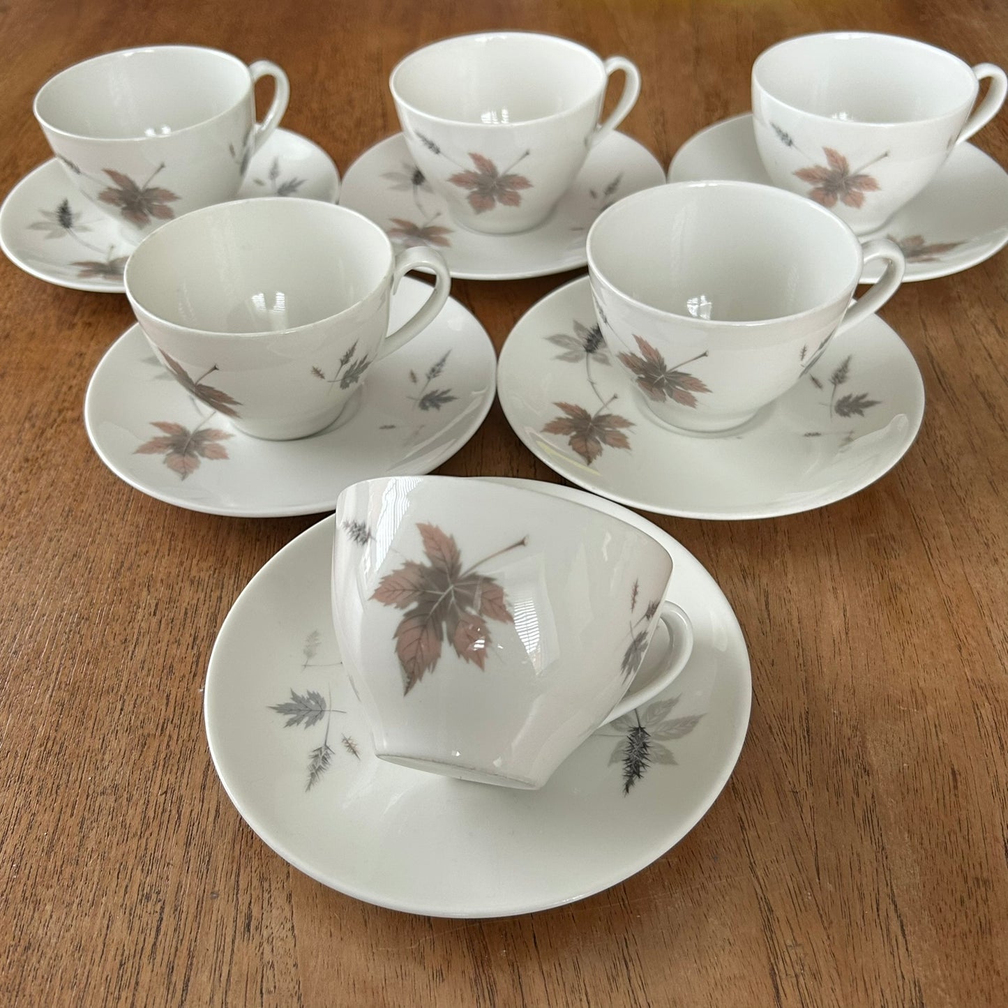 Royal Doulton Tumbling Leaves Set Of 6 Tea Cups And Saucers. Autumnal. 60s 70s. Leaf Design.