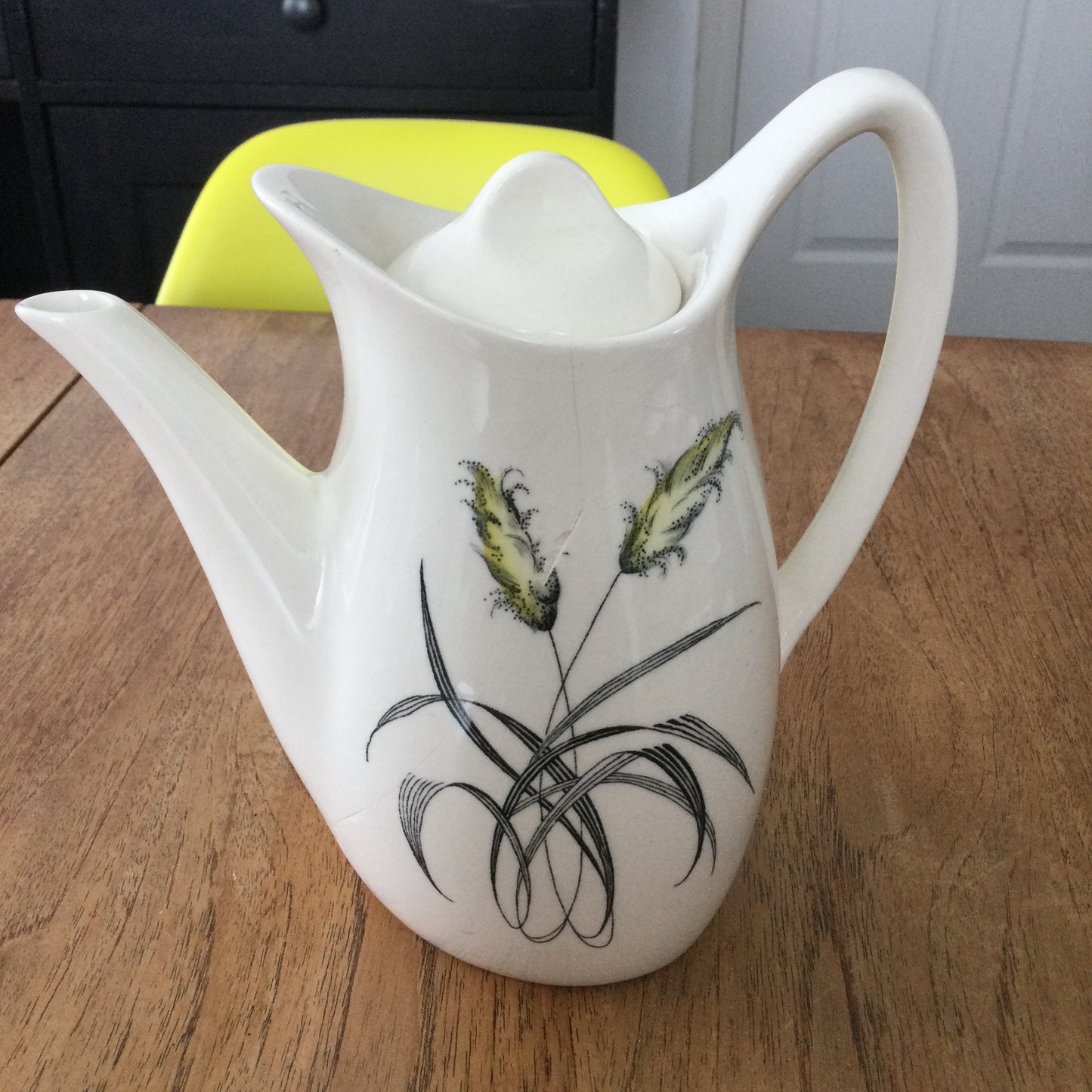 Coffee Pot DAMAGED. Midwinter Bali Hai by John Russell. 1960s retro grass design. Fashion shape.