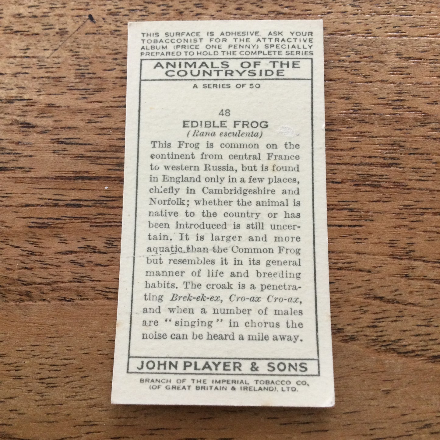 Animals of the Countryside. Players Cigarette Cards. 1939. 1930s. Sold individually so you can take your pick.