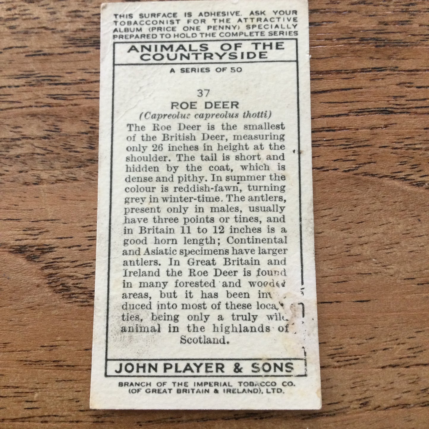 Animals of the Countryside. Players Cigarette Cards. 1939. 1930s. Sold individually so you can take your pick.