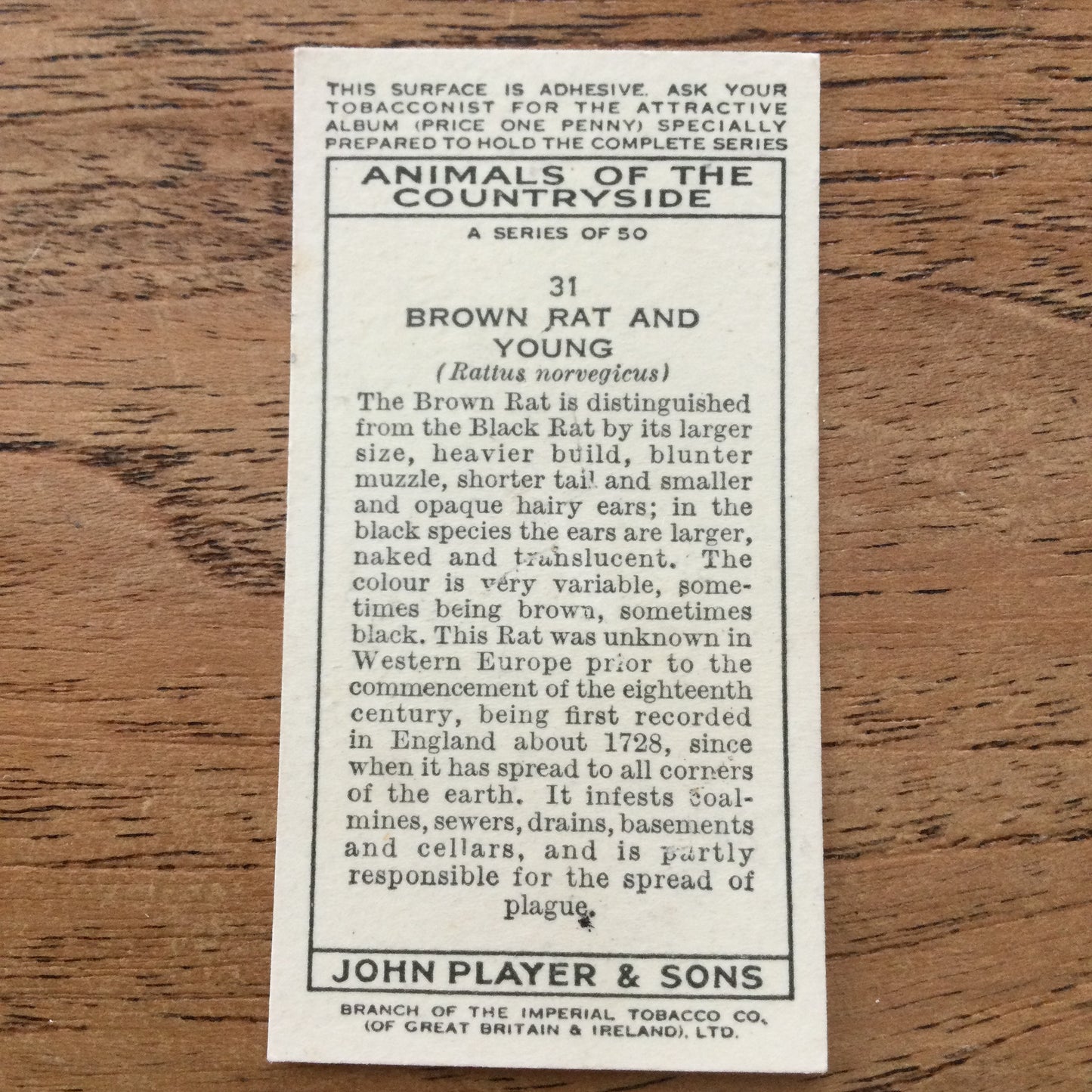 Animals of the Countryside. Players Cigarette Cards. 1939. 1930s. Sold individually so you can take your pick.