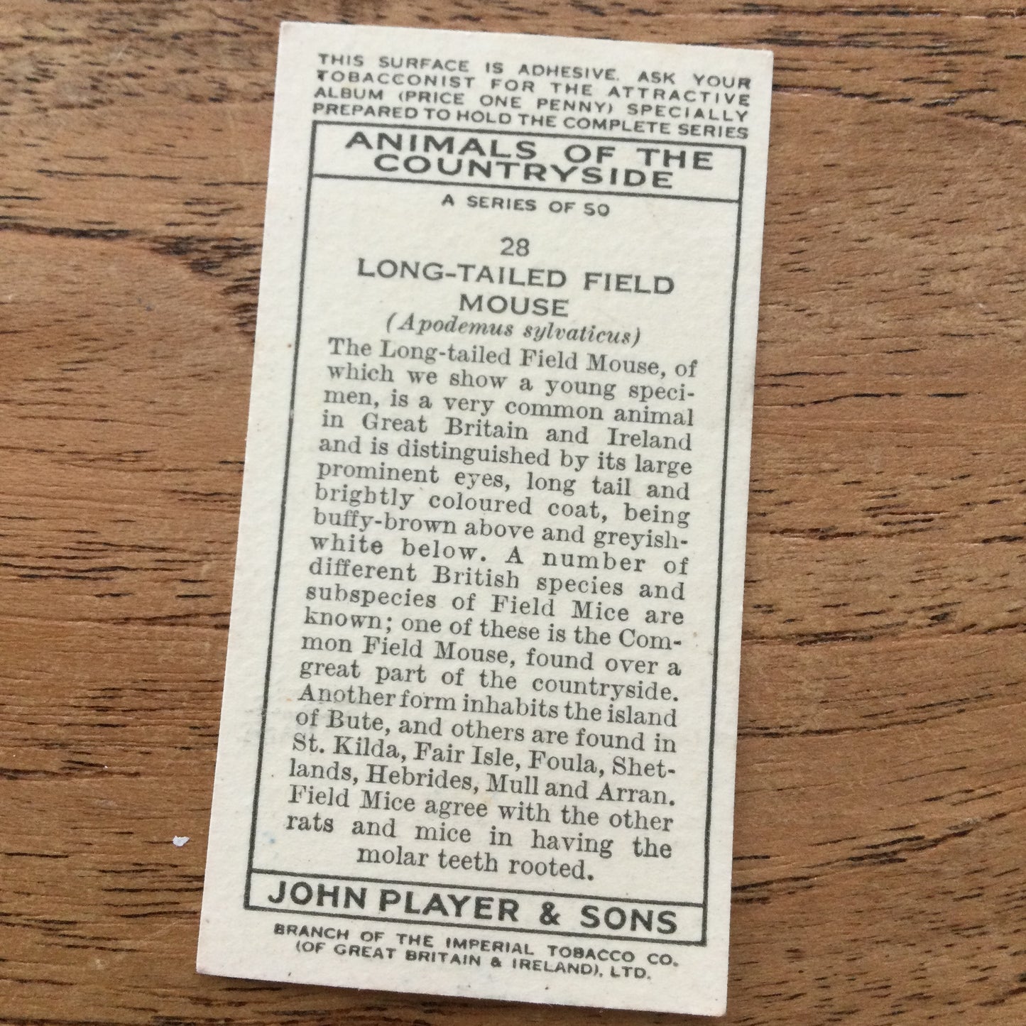 Animals of the Countryside. Players Cigarette Cards. 1939. 1930s. Sold individually so you can take your pick.