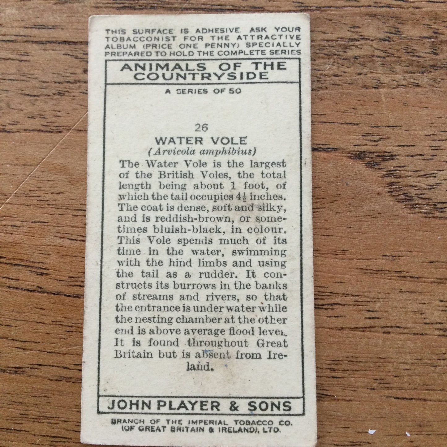 Animals of the Countryside. Players Cigarette Cards. 1939. 1930s. Sold individually so you can take your pick.