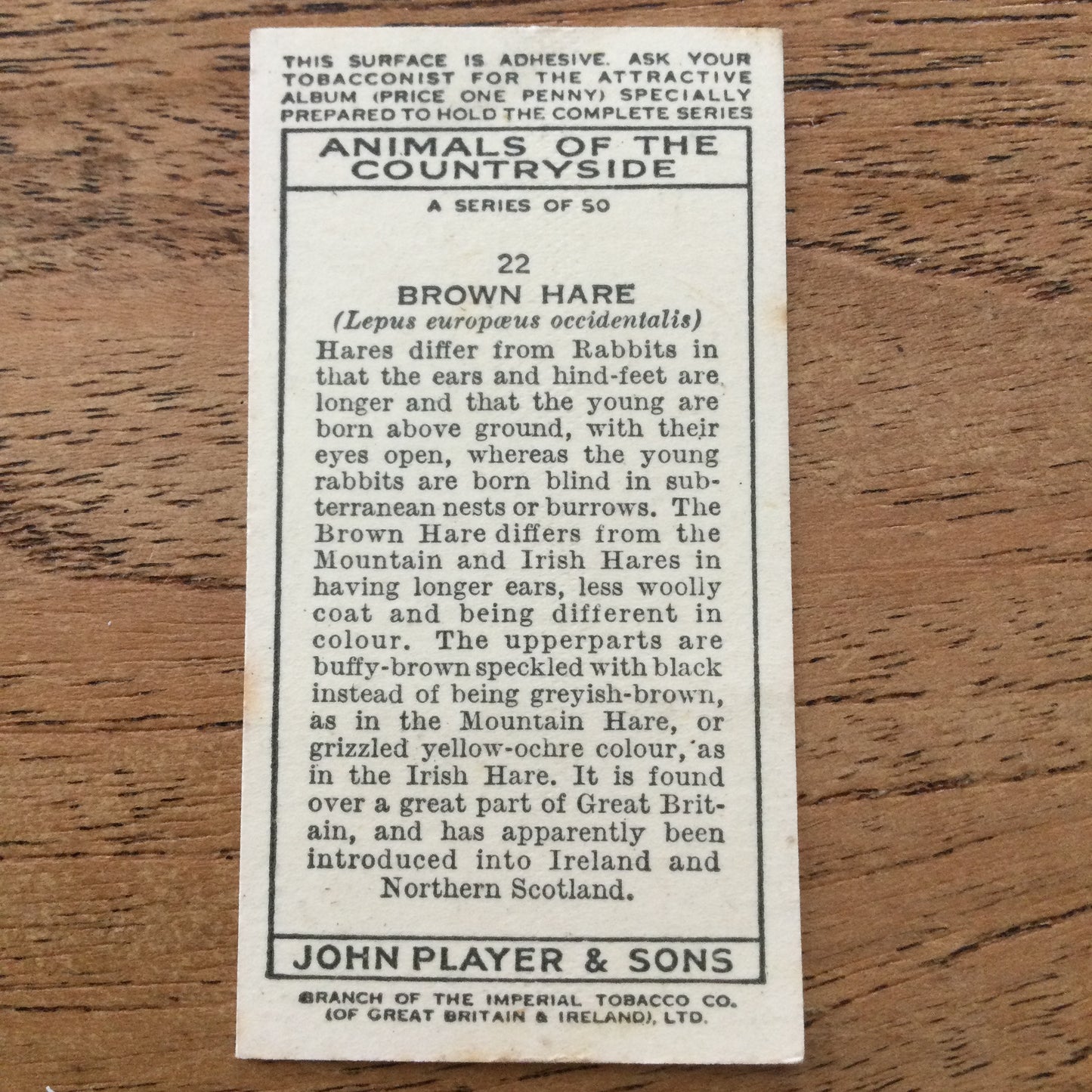 Animals of the Countryside. Players Cigarette Cards. 1939. 1930s. Sold individually so you can take your pick.