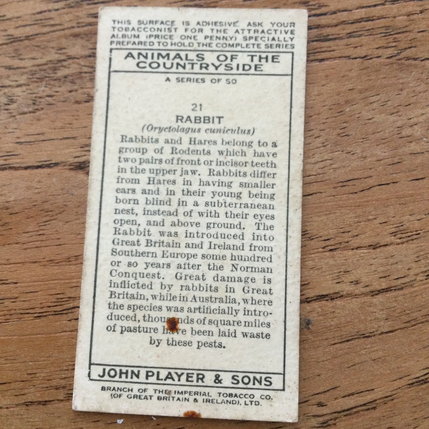 Animals of the Countryside. Players Cigarette Cards. 1939. 1930s. Sold individually so you can take your pick.