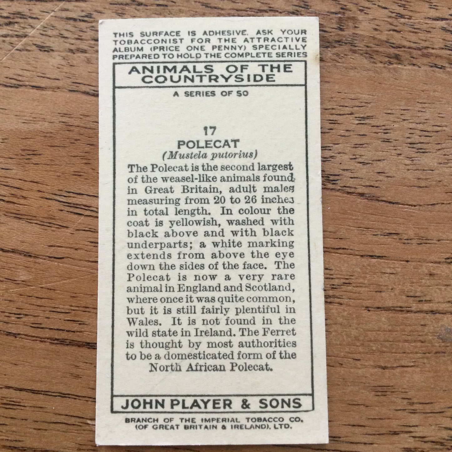 Animals of the Countryside. Players Cigarette Cards. 1939. 1930s. Sold individually so you can take your pick.