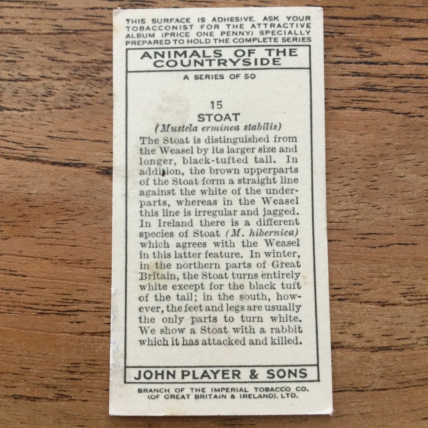 Animals of the Countryside. Players Cigarette Cards. 1939. 1930s. Sold individually so you can take your pick.