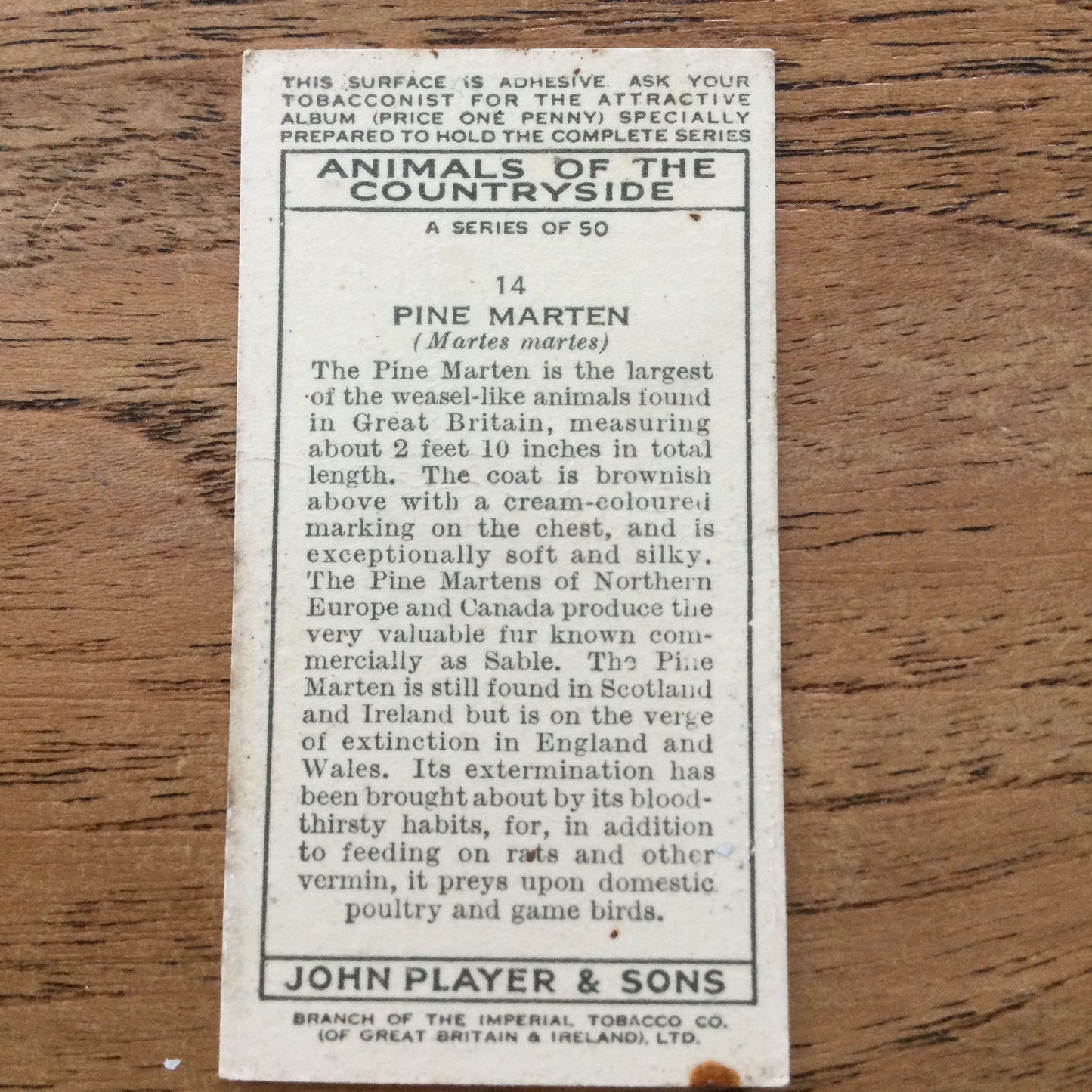 Animals of the Countryside. Players Cigarette Cards. 1939. 1930s. Sold individually so you can take your pick.