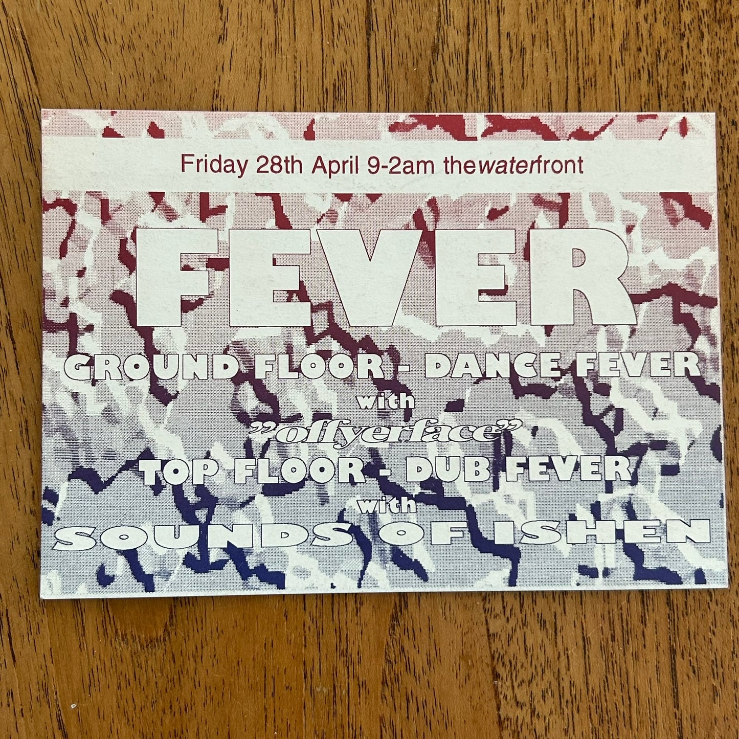 90s Y2K RAVE MEMORABILIA Fever at the Waterfront April 1995 'offyerface' Dub Fever Sounds of Ishen