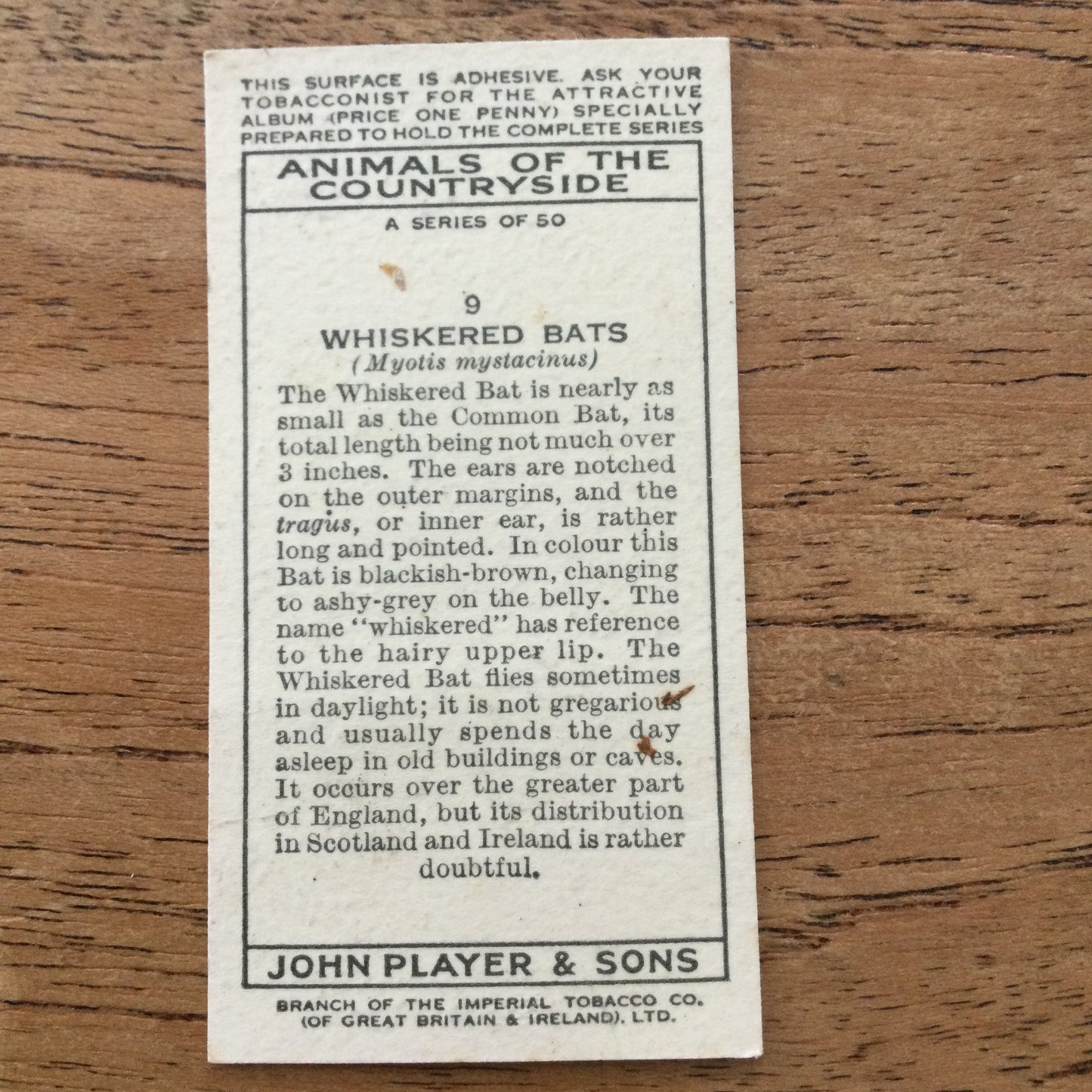 Animals of the Countryside. Players Cigarette Cards. 1939. 1930s. Sold individually so you can take your pick.