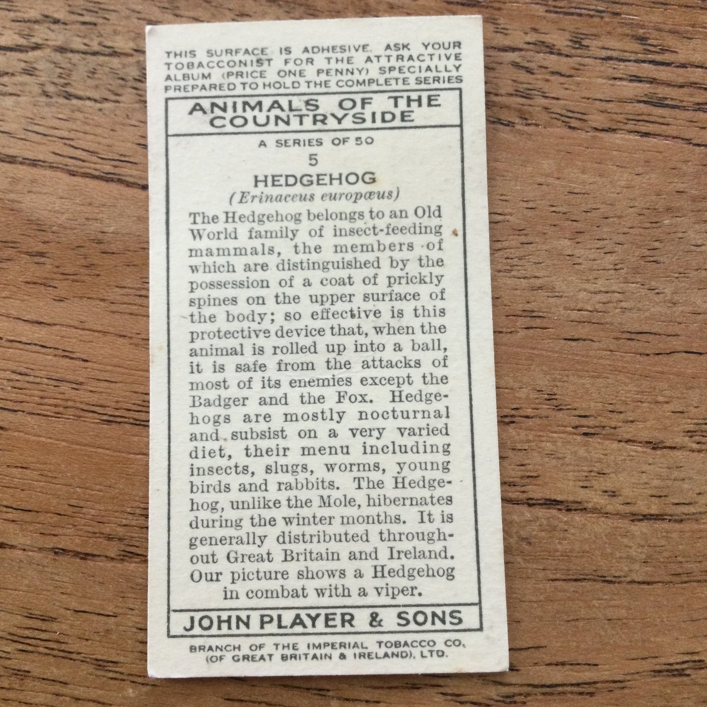 Animals of the Countryside. Players Cigarette Cards. 1939. 1930s. Sold individually so you can take your pick.