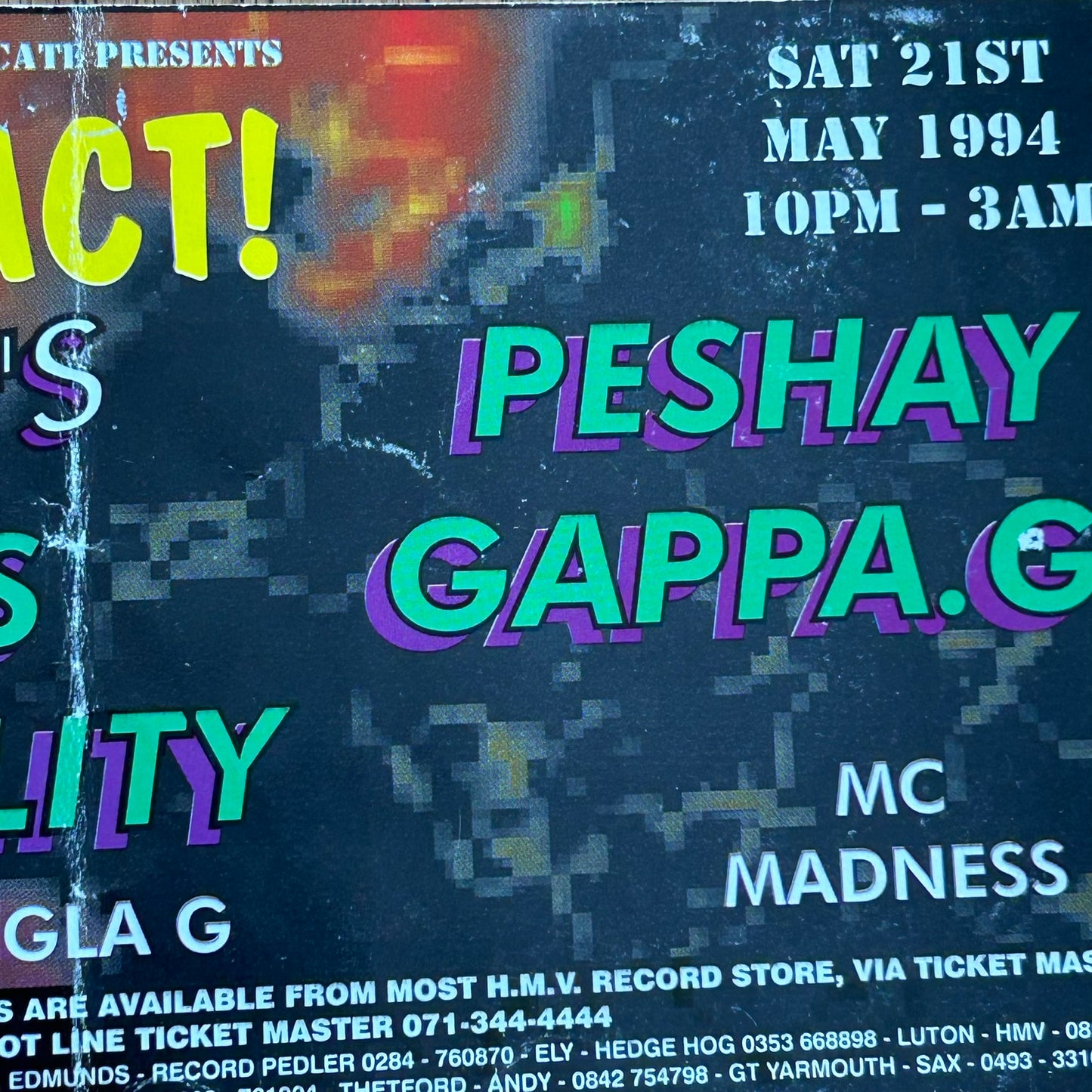 90s RAVE MEMORABILIA 1994 Impact at The Junction Cambridge. Randall Peshay Stuart Banks