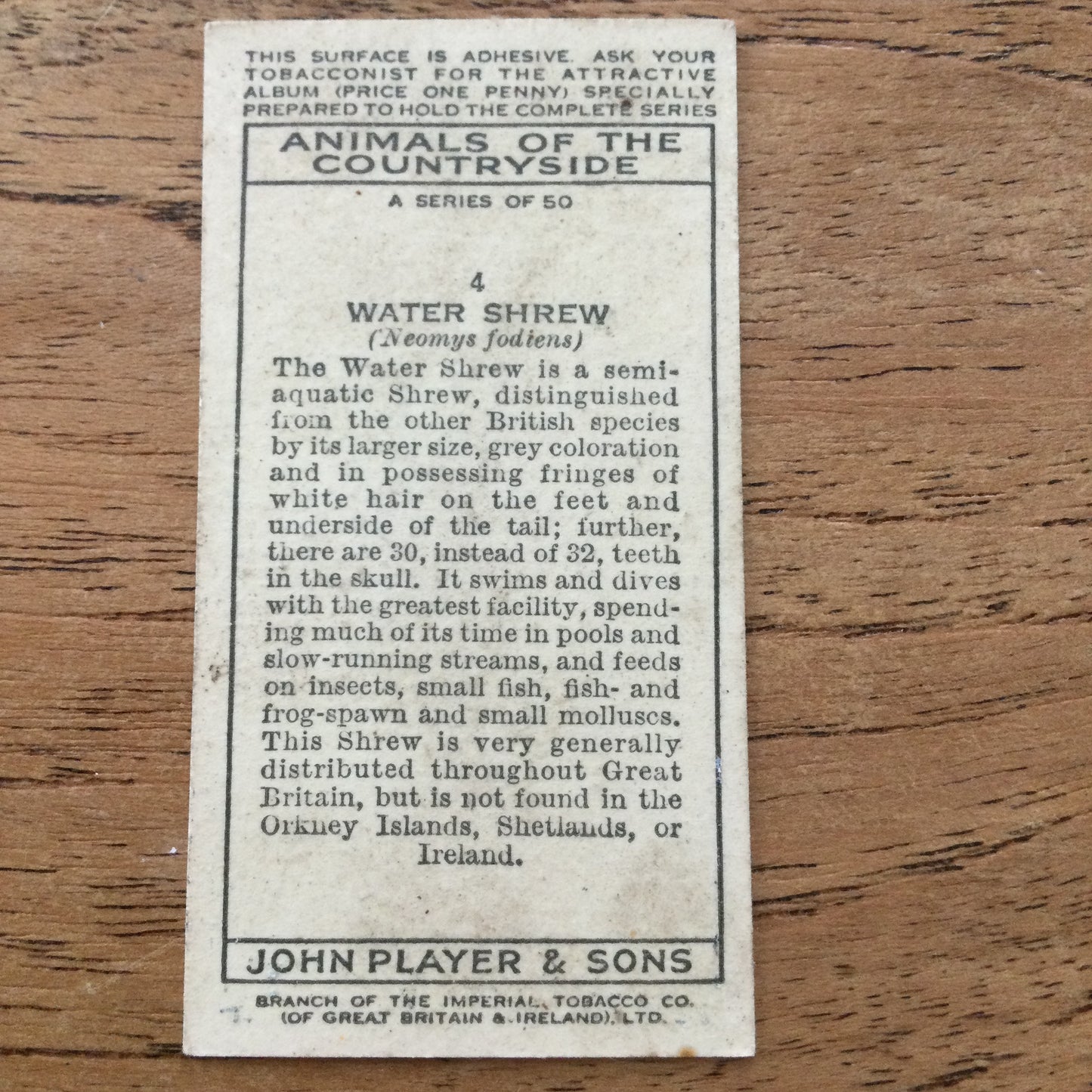 Animals of the Countryside. Players Cigarette Cards. 1939. 1930s. Sold individually so you can take your pick.