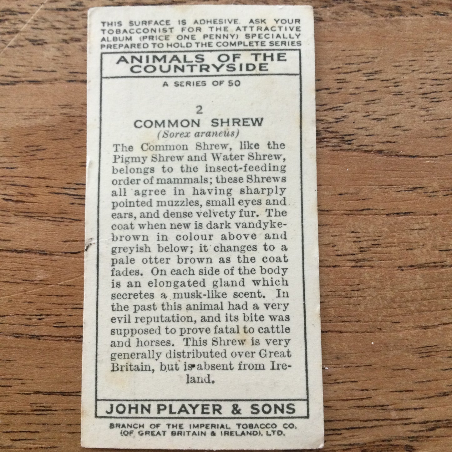 Animals of the Countryside. Players Cigarette Cards. 1939. 1930s. Sold individually so you can take your pick.